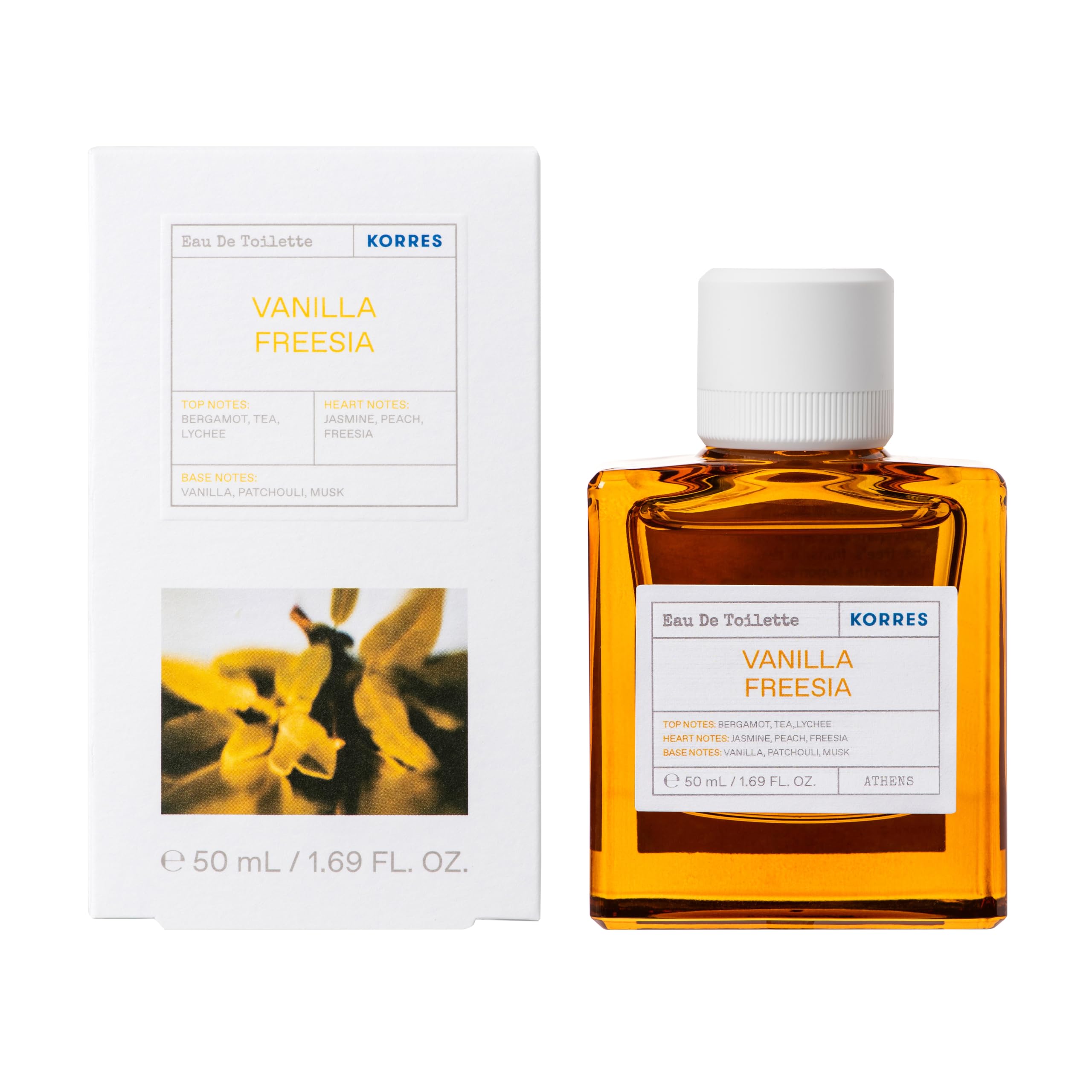 KORRES Eau De Toilette, Vanilla Freesia Fragrance Spray, Unisex Perfume With Lychee, Peach, Crisp Bergamot, Warm Vanilla And Pat