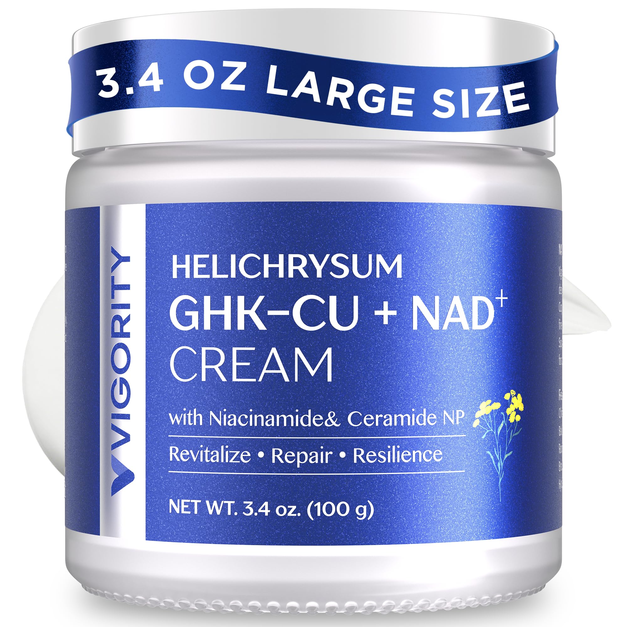 Vigority Copper Peptides Cream for Thin & Mature Skin: GHKCu Peptide & NAD+ Anti Aging Moisturizer with Helichrysum, Bakuchiol 