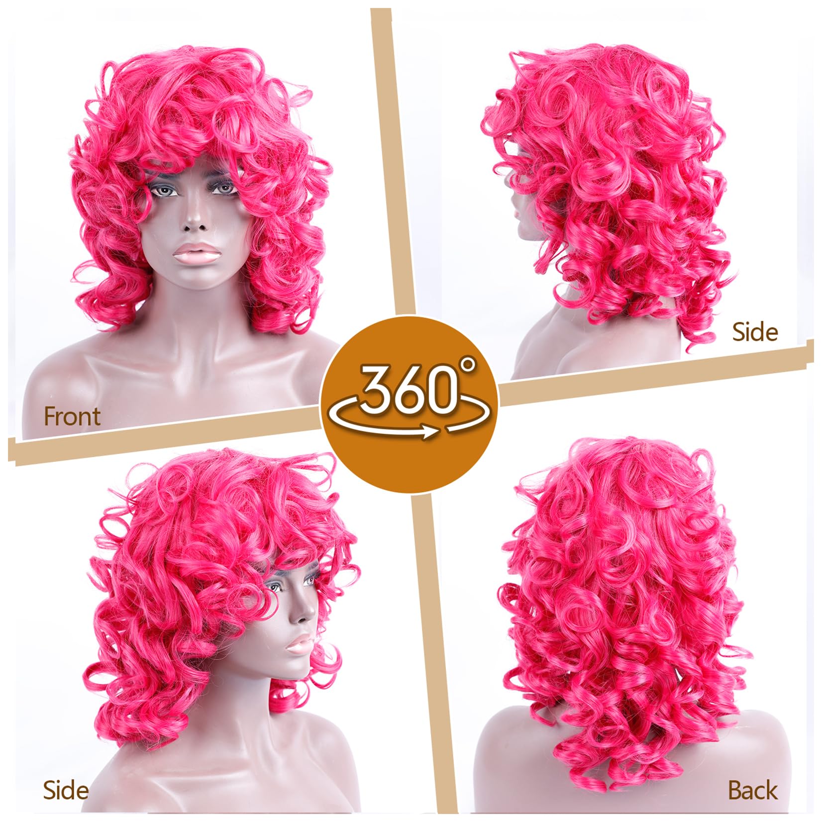Traqur Curly Wig For Black Women Soft Short Curly Wig With Bangs For American Women(Large Earrings+Makeup Sponge+Wig Cap) (Hot P