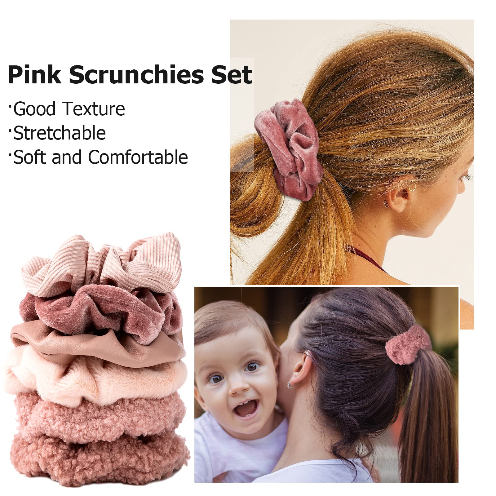 Scrunchies for Women 6PCS Large Velvet Scrunchies for Women Thick Hair Ultra Textured Soft Scrunchy Hair Ties for Girls Neutral