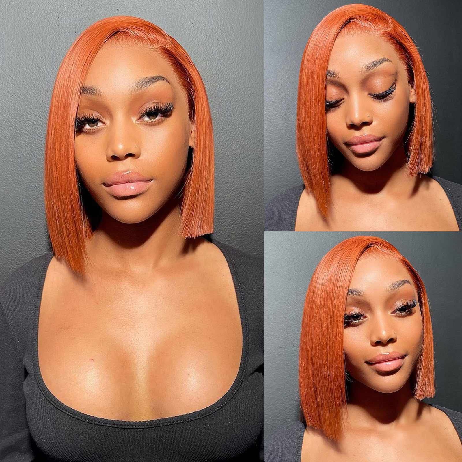 UCUVIC Ginger Lace Front Wigs Human Hair Bob Wig 13x4 Frontal Glueless Wigs Human Hair Pre Plucked, Color #350 Bob Wigs Ginger W