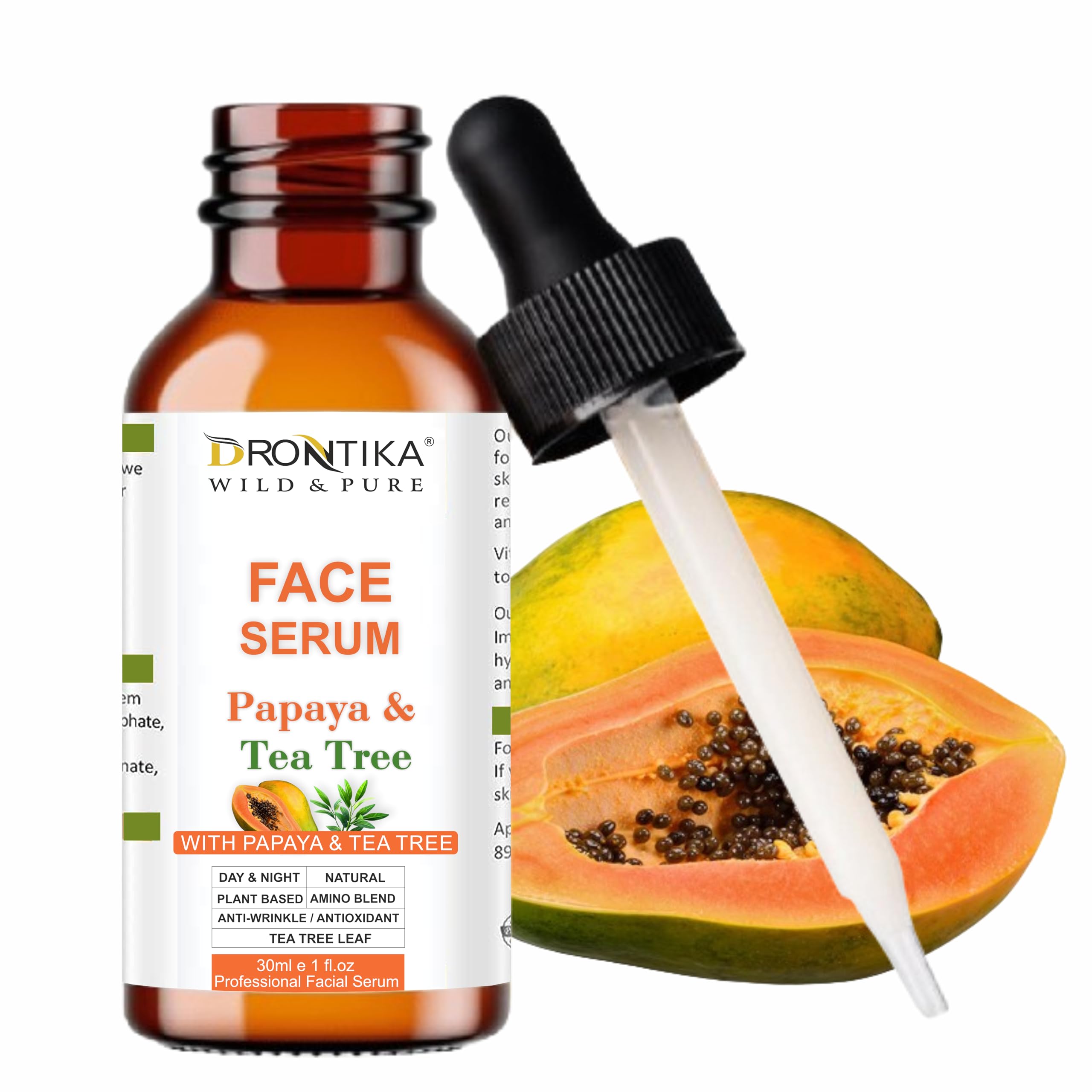 Drontika Papaya Radiance Glow Face Serum, 30Ml, NonSticky, Ayurvedic Formula With Tea Tree & Papaya Fruit Extract