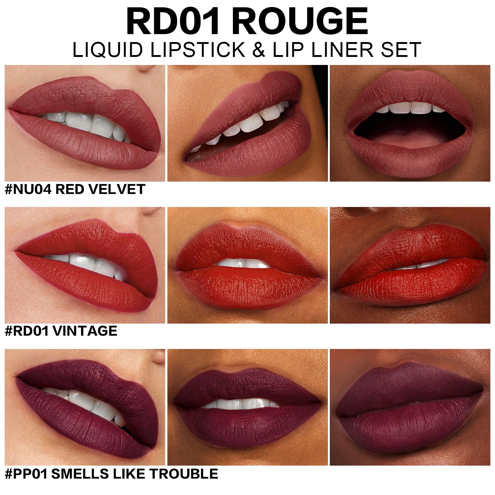 Focallure Kissproof 6Pcs Liquid Lipstick & Lip Liner Set, 3 Highly Pigmented Lip Gloss, 3 Matte Lip Crayons With Built-In Sharpe