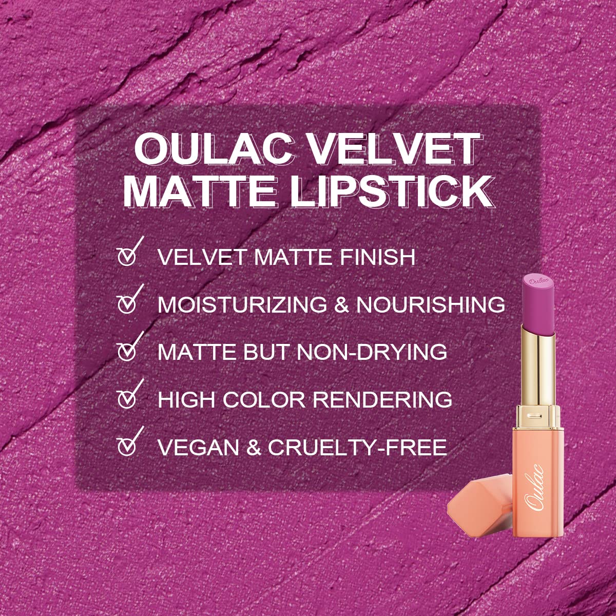 Oulac Violet Soft Matte Lipstick| Lipstick & Blush Duo| Velvet Smooth Lip Stick| Highly Pigmented & Misty Texture| Full Coverage