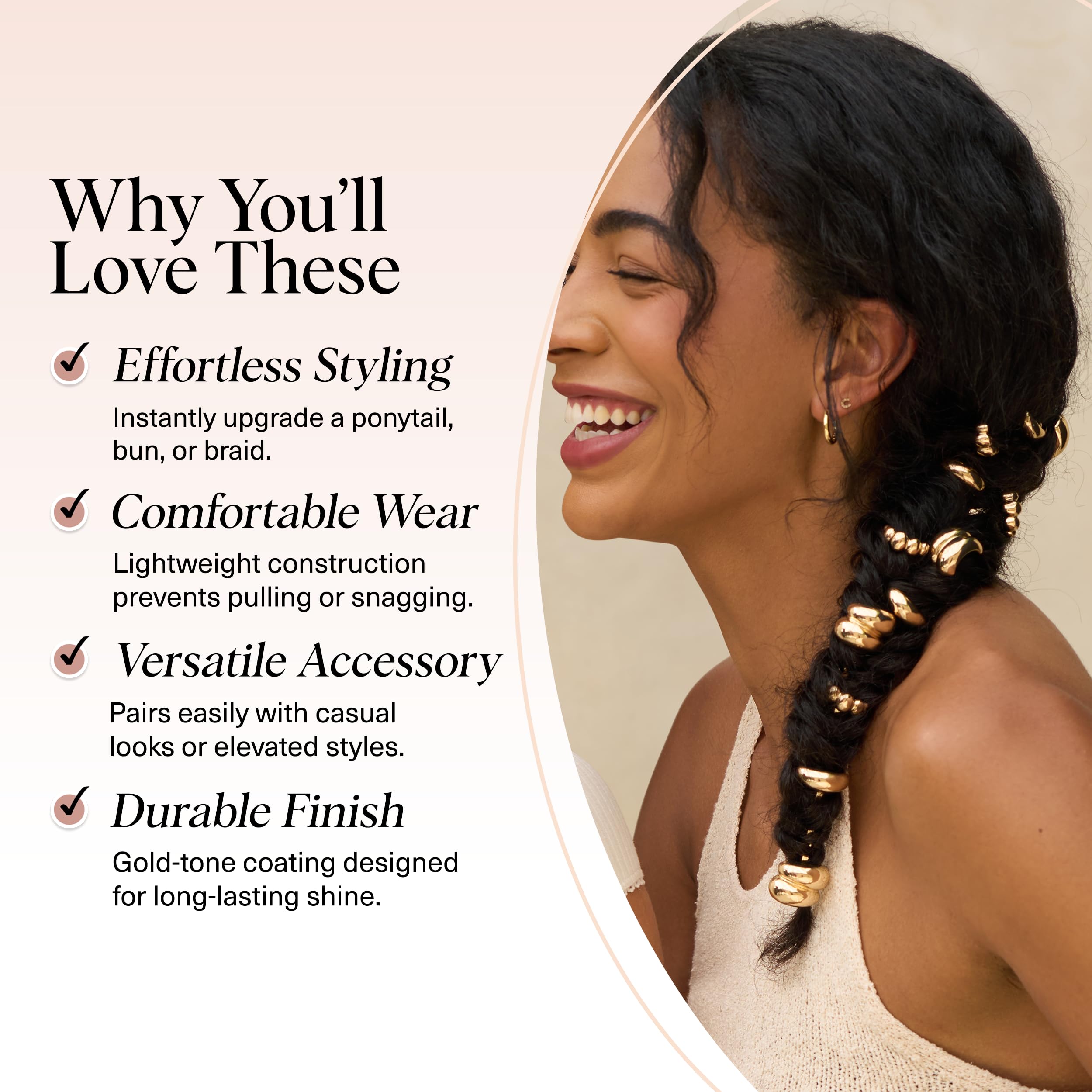 Kitsch Gold Hair Jewelry for Braids - Lightweight Metal Hair Pins for Women - Stackable Gold Hair Accessories for Everyday or Sp