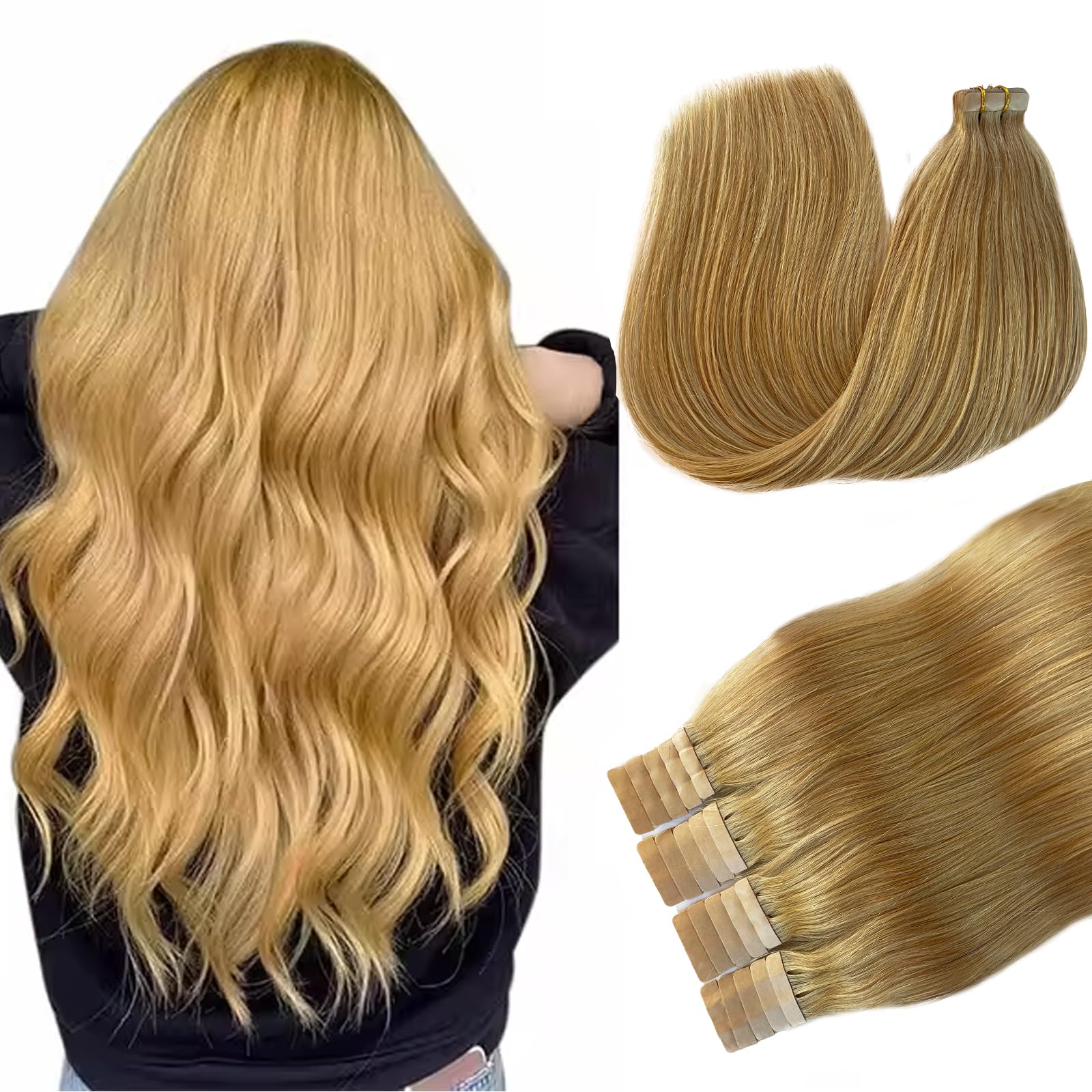 20Pcs 70G Tape In Human Hair Extensions Strawberry Blonde Silky Straight Real Hair Extensions Blonde Tape In Skin Weft 24 Inch