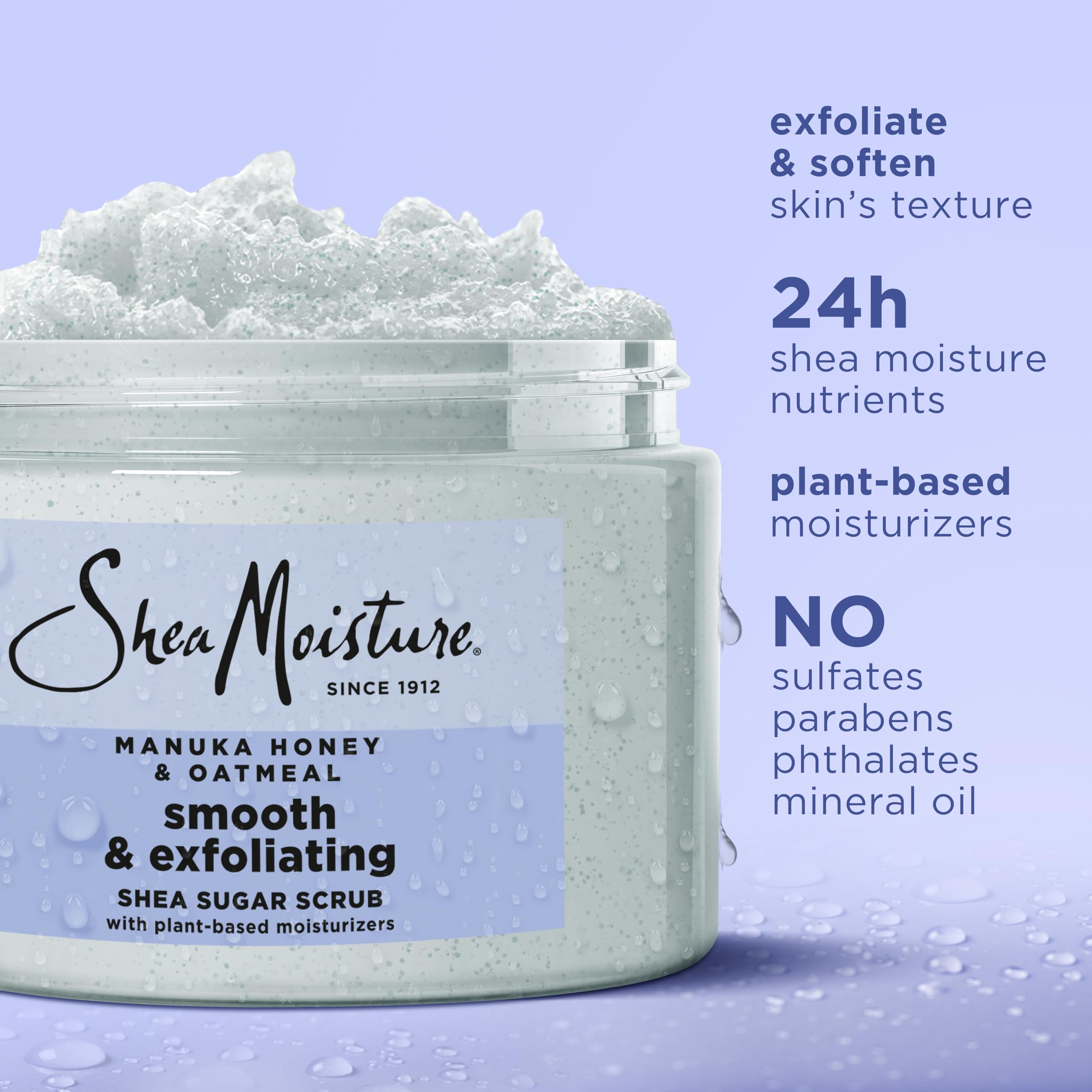 SheaMoisture Shea Sugar Body Scrub Manuka Honey Oatmeal for smooth & exfoliating Smooth and Exfoliating Body scrub with 24h shea