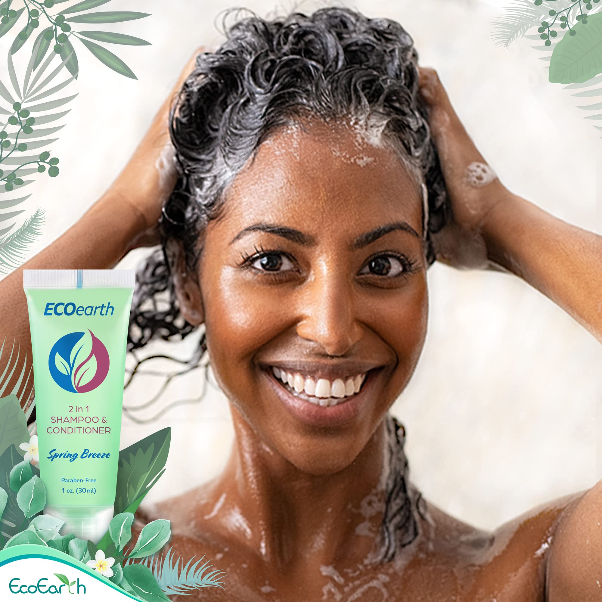 Ecoearth Travel Size Shampoo Conditioner 2-In-1 (1 Fl Oz, 100 Pk, Spring Breeze) Delight Your Guests W/Revitalizing & Refreshing