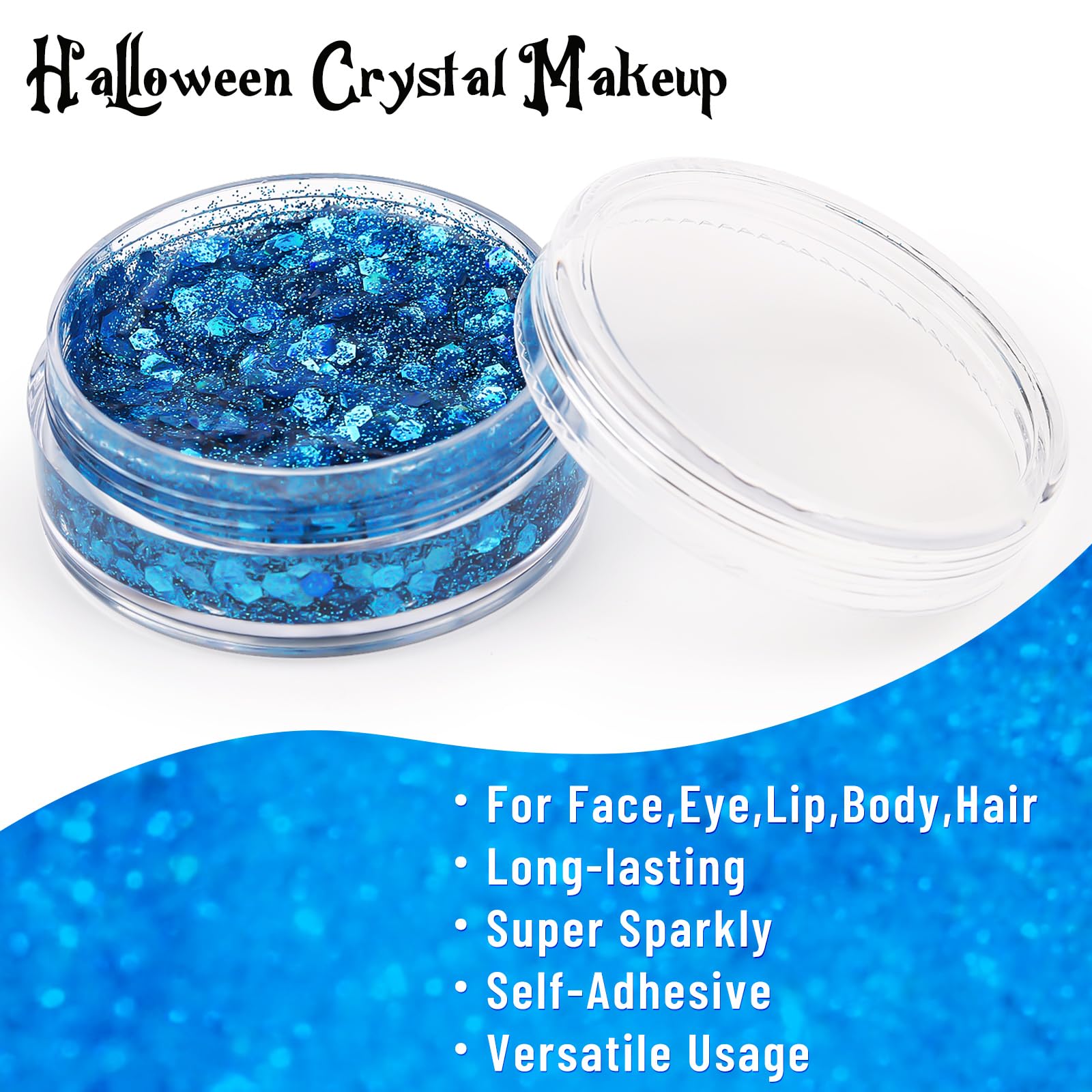 Bobisuka Halloween Face Paint Kit, Black White Blue Face Painting + Body Glitter Gel + Face Gems, Professional Washable Body Pai