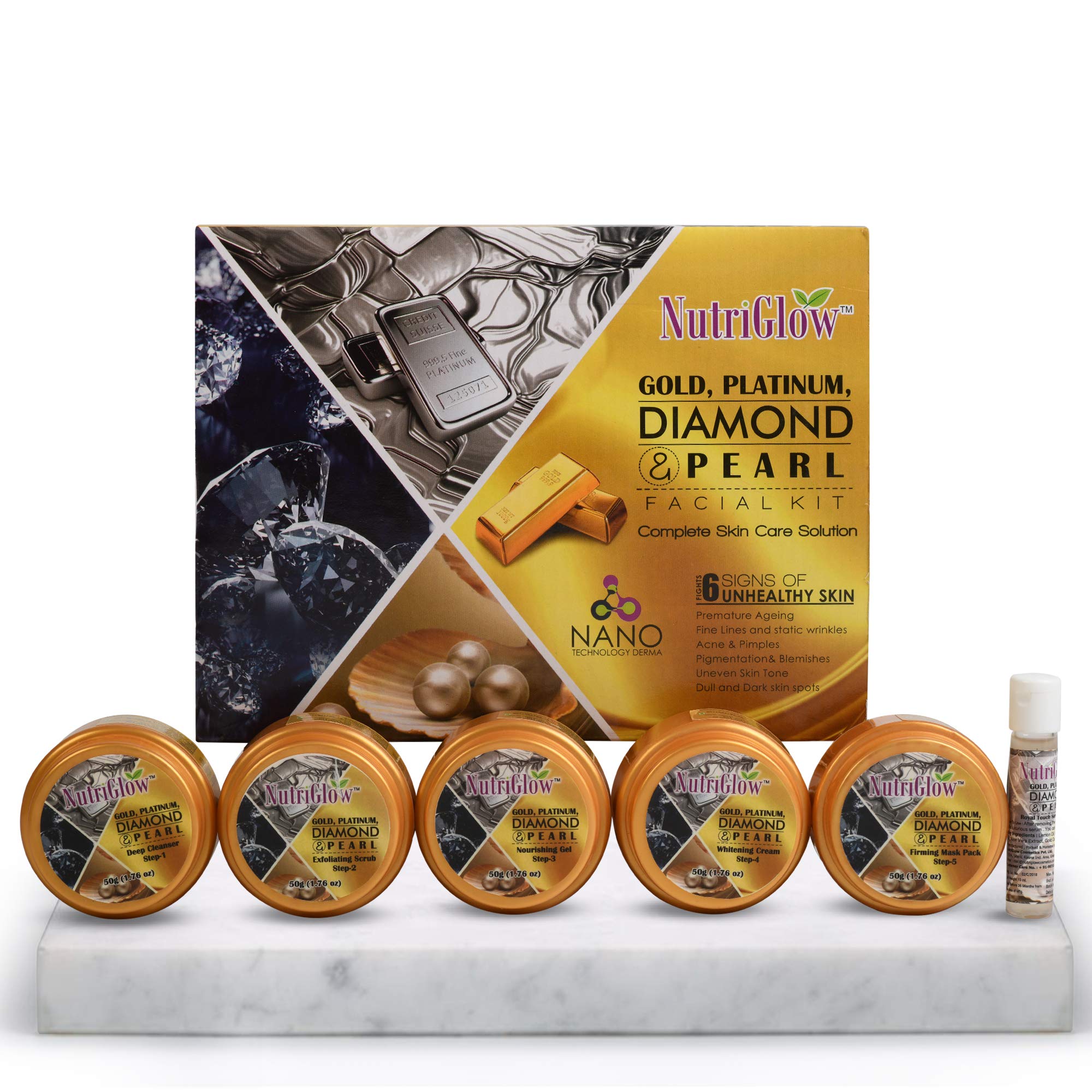Nutriglow Gold Platinum Diamond And Pearl Facial Kit For Glowing Skin 6Pieces Skin Care Kit For Tan Removal For Man And Women, 