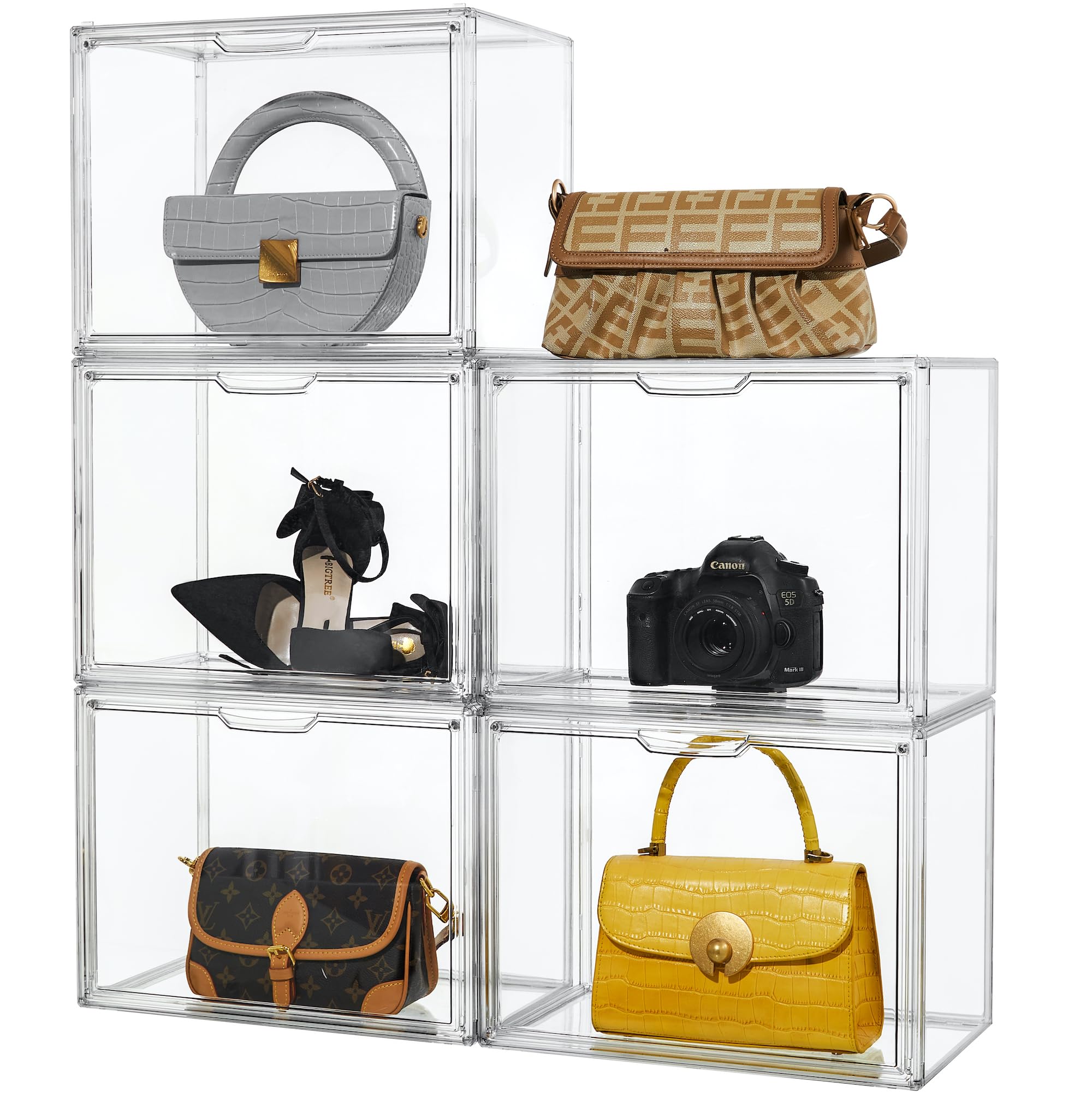 Attelite Purse Organizer for Closet, 5 Pack X-Large Handbags Storage Organizer,Stackable Storage Bins for Collectibles, Cosmetic