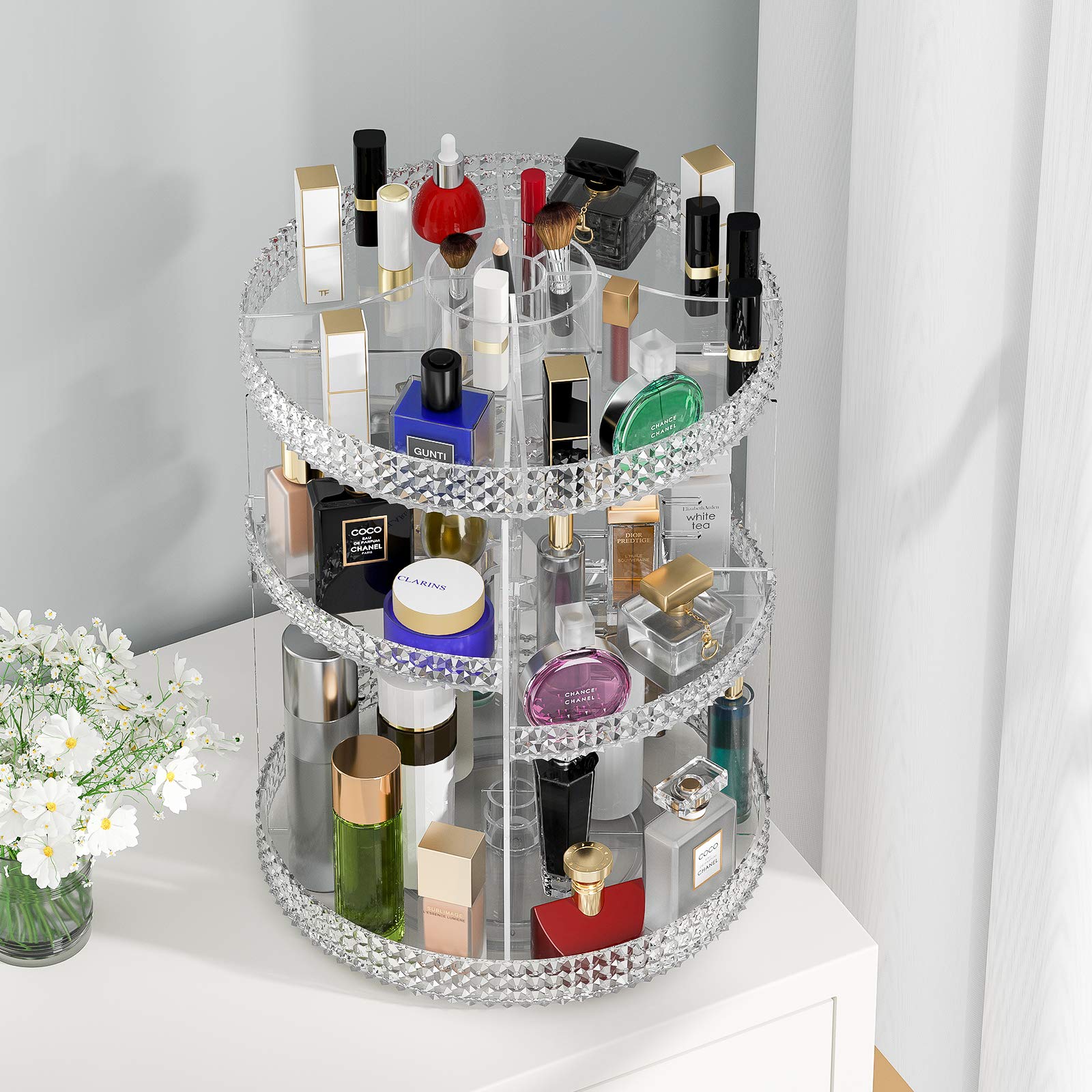 Hemtroy 360 Degree Rotating Makeup Organizer, Extra Large Capacity Perfume Organizer, Removable Diy 7 Layers Make Up Organizer F