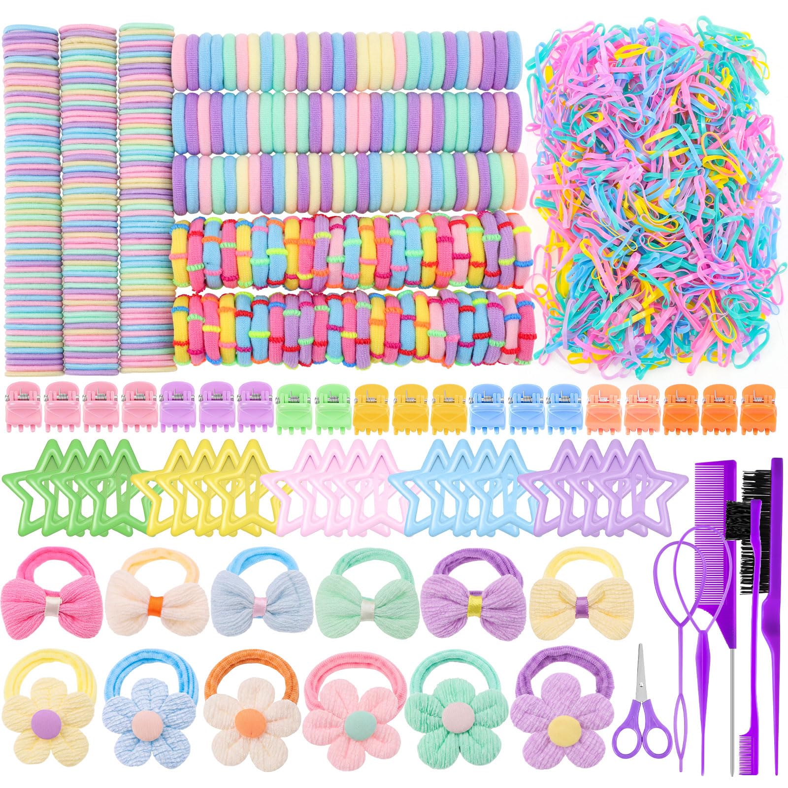Toddler Hair Accessories Set, 1208 Pieces, Multicolor Ties & Clips