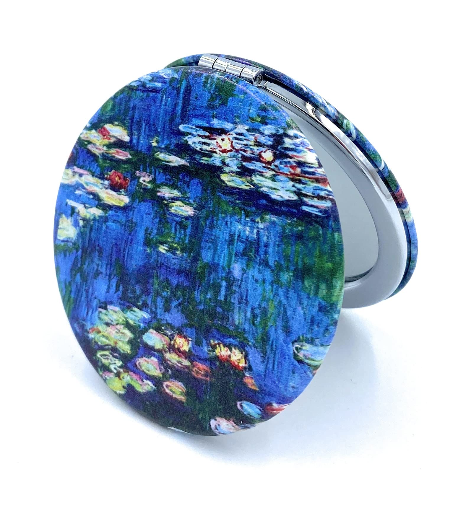 Aeisage Compact Mirror Small For Girls Handheld Mirror Folding Pu Leather Floral Mirror Compact Claude Monet Water Lilies Unique