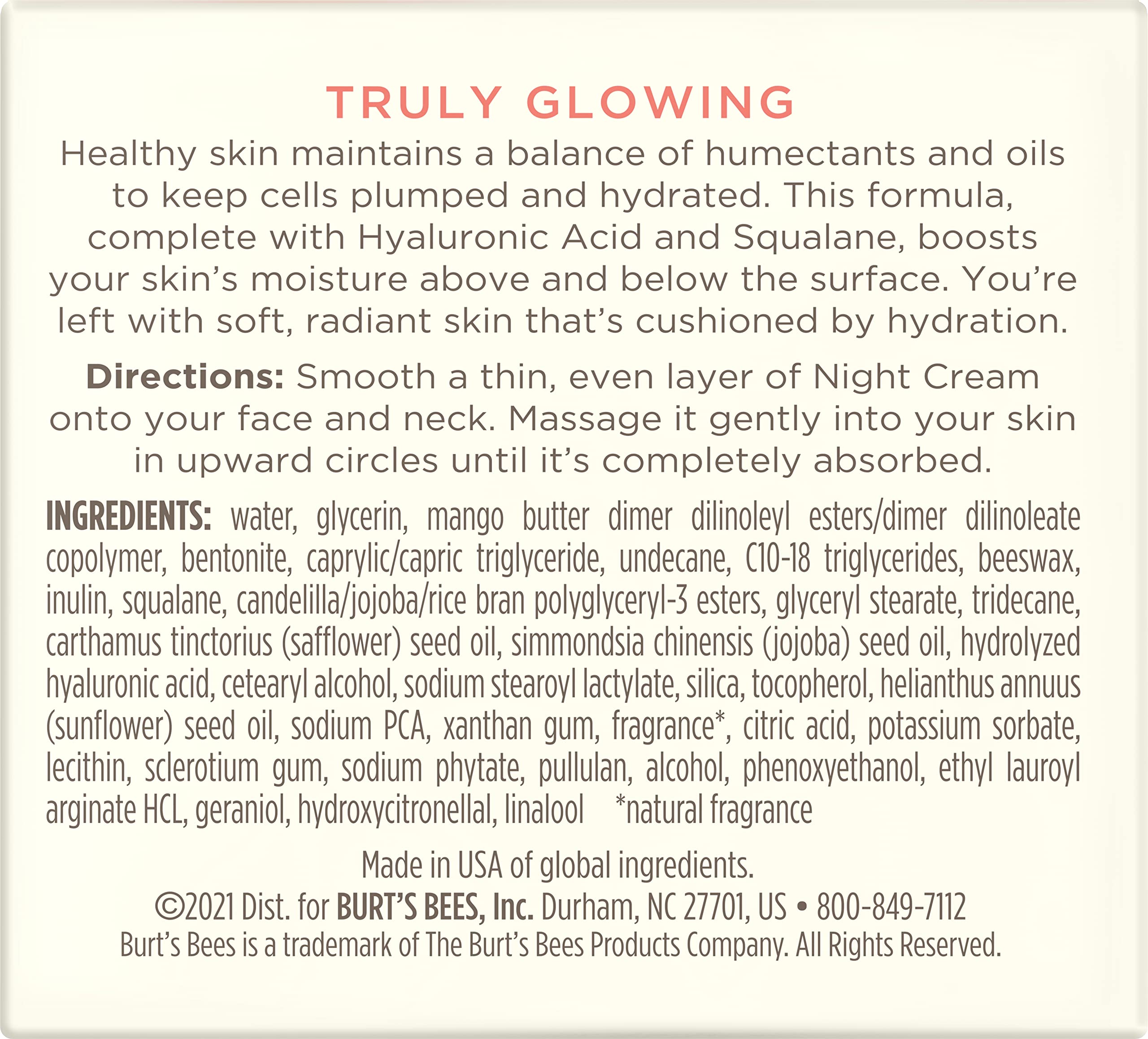 Truly Glowing Night Cream By Burts Bees For Unisex - 18 Oz Cream(D0102Hgrfb7)