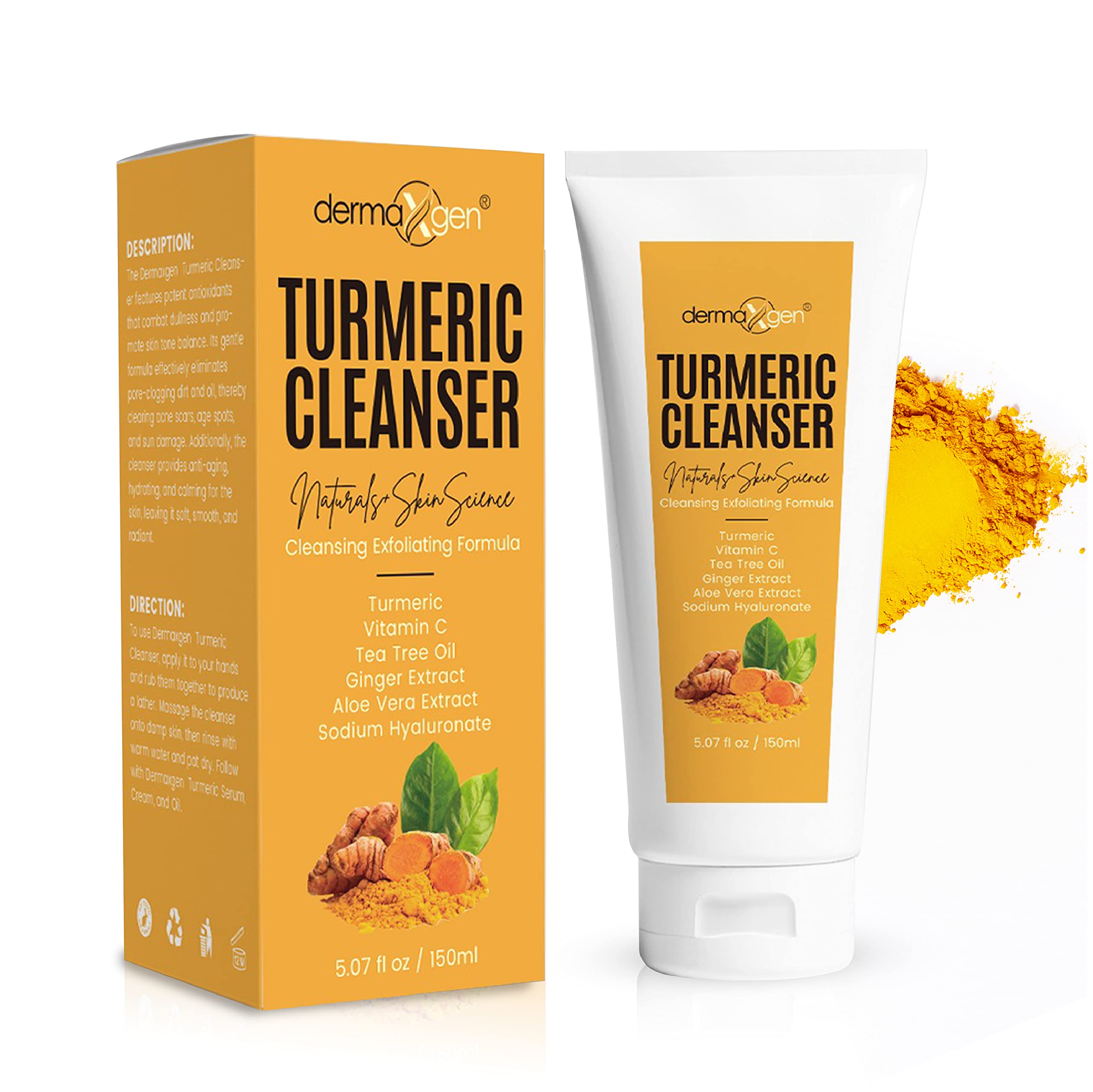 DERMAXGEN Turmeric Facial Cleanser - Natural Anti Aging Exfoliating, Nourish & Glowing Cleanser for Clearing Acne Scars, Age Spo