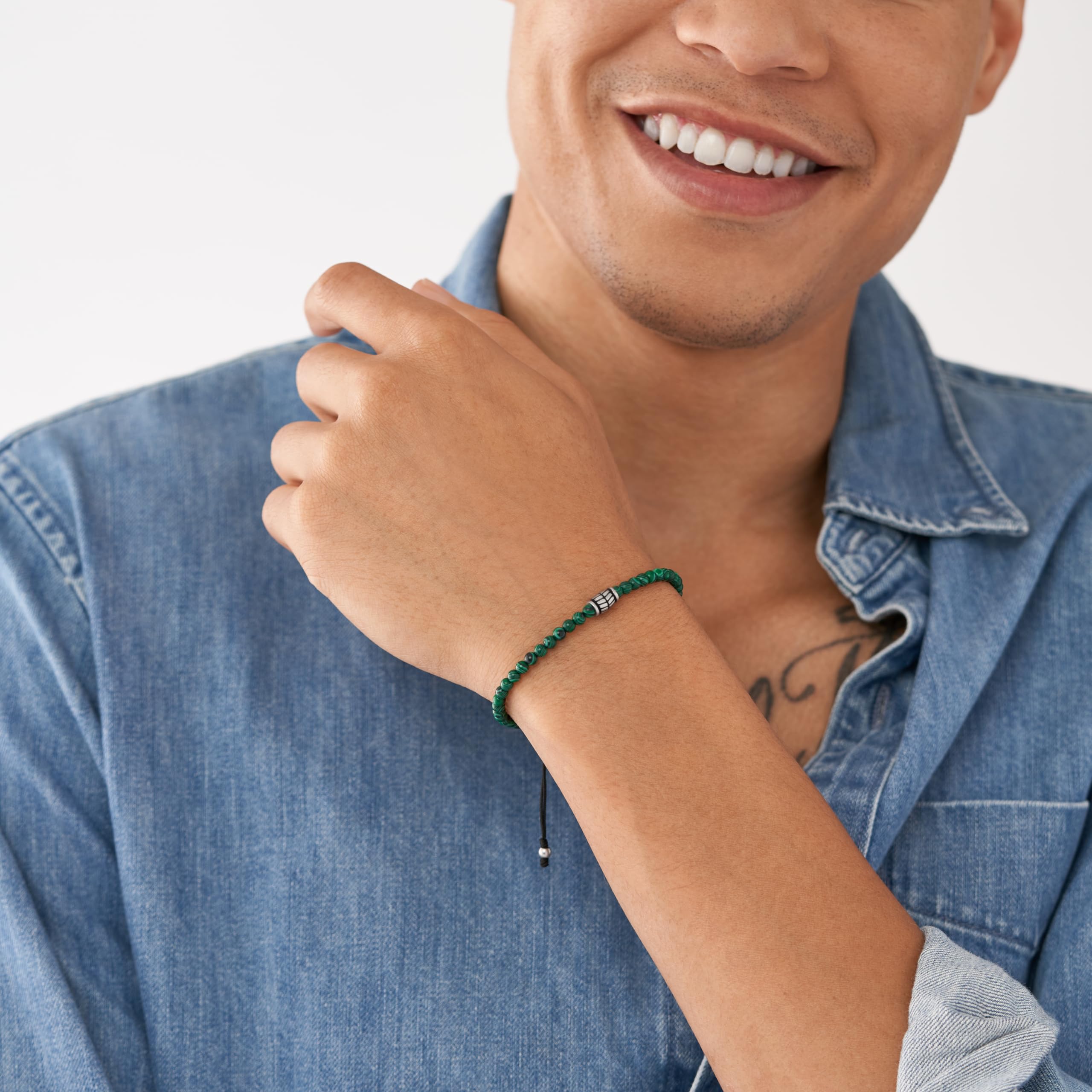 Fossil Men's Beaded Malachite Bracelet, Color: Green (Model: JF04415040)