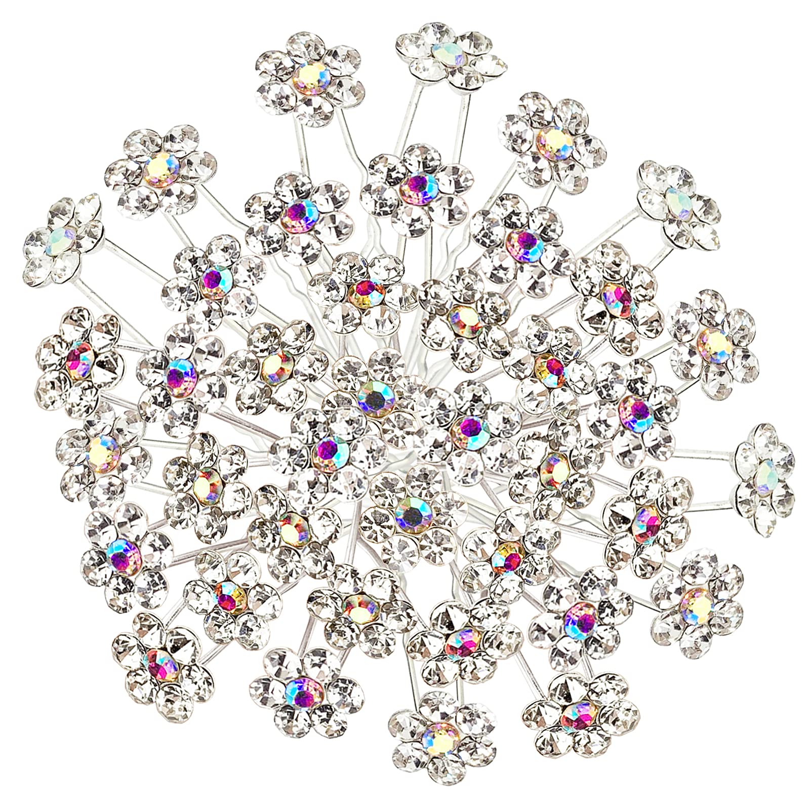 BETITETO Rhinestone Flower Hair Pins, 40 Pcs U-Shaped Crystal Party Wedding Bridal Hair Accessories for Women Girls (White)