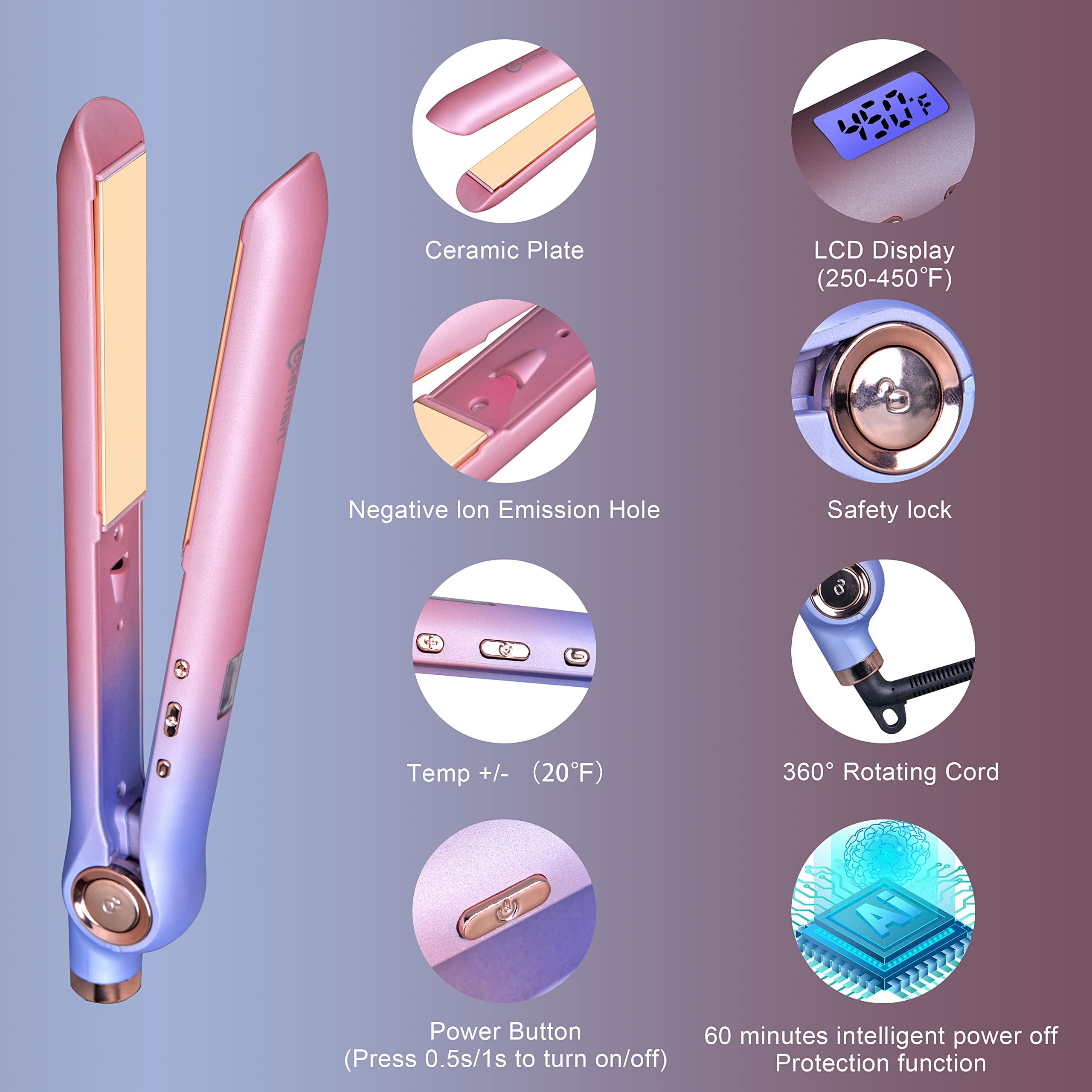 Hair Straightener and Curler 2 in 1, Nano Titanium Ceramic Flat Iron with Argan Oil, Ionic Protect Hair,Curling Iron 1 inch, 25