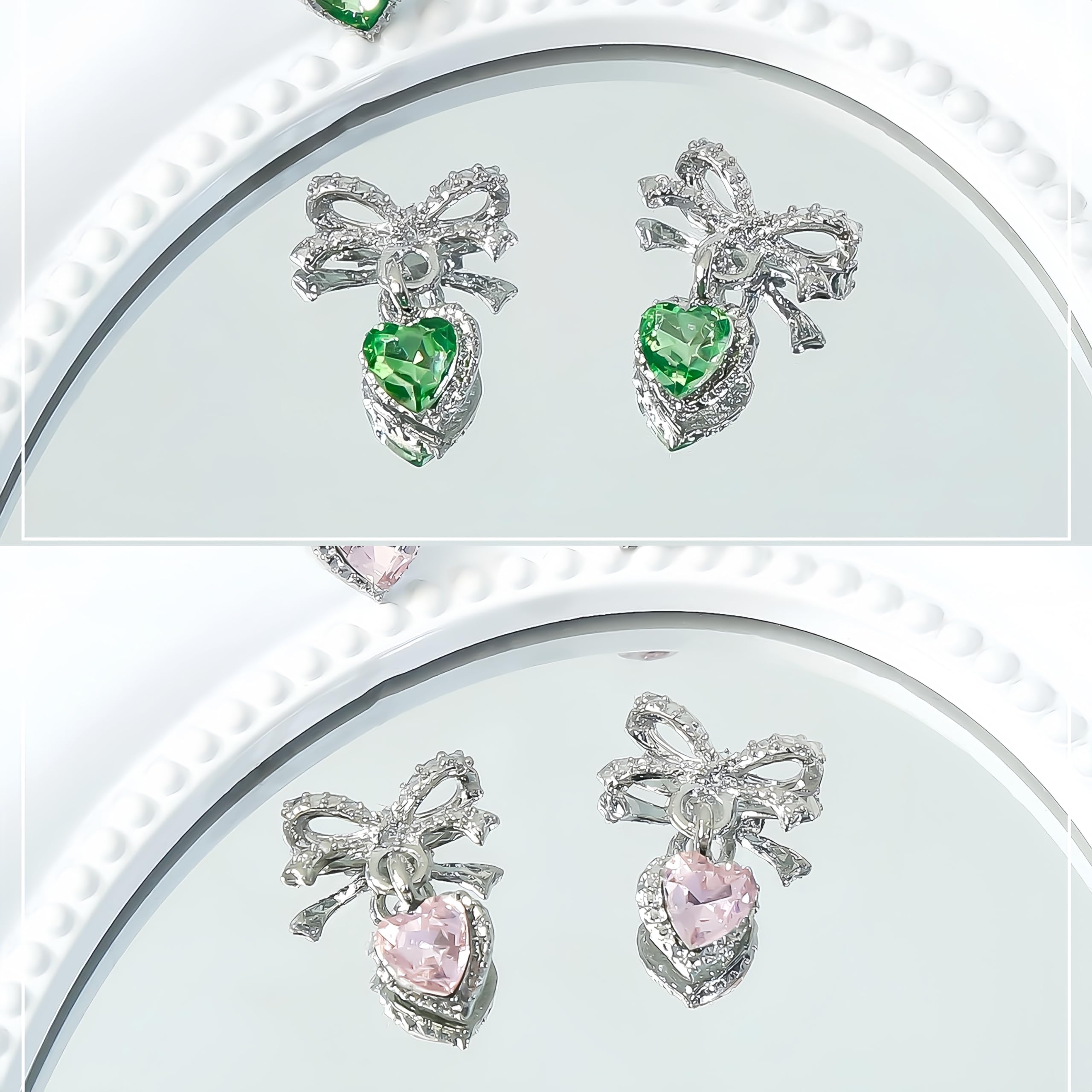 12Pcs Heart Nail Charms 3D Silver Bow Nail Art Charms Luxury Heart Rhinestones For Nails Valentine'S Day 3D Crystal Alloy Red Si