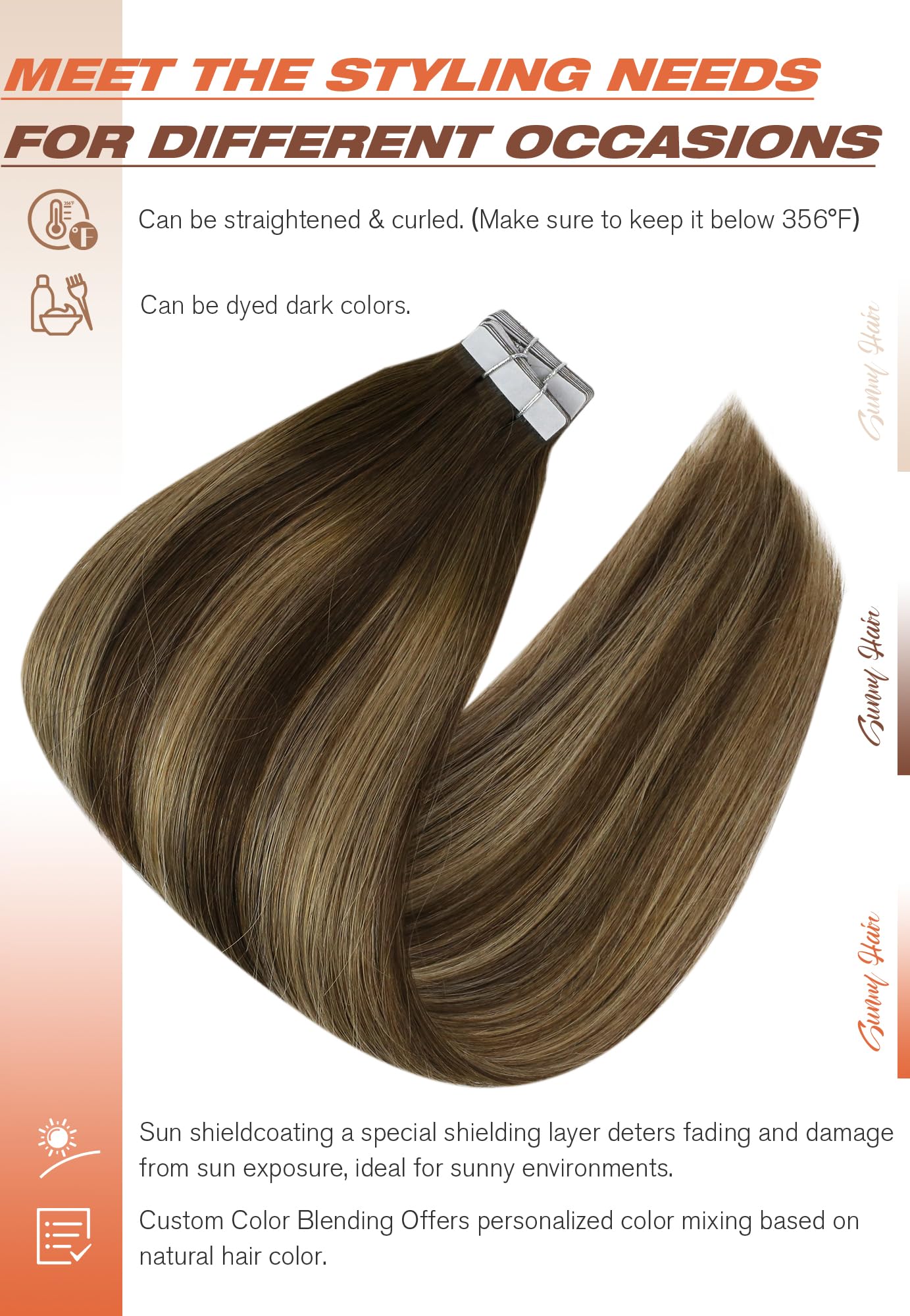 Sunny Hair Tape In Hair Extensions Brown Balayage Tape In Hair Extensions Human Hair Brown To Blonde Mix Medium Brown Balayage T