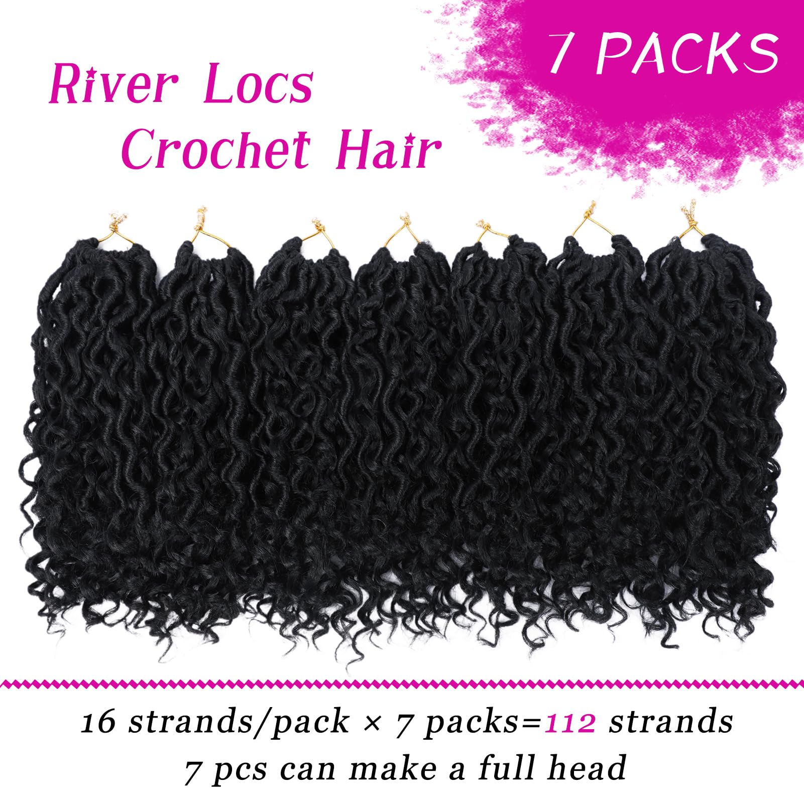 Dorsanee Goddess Locs Crochet Hair, 10 Inch, 7 Packs, Curly Faux Locs, Synthetic, Color #1B