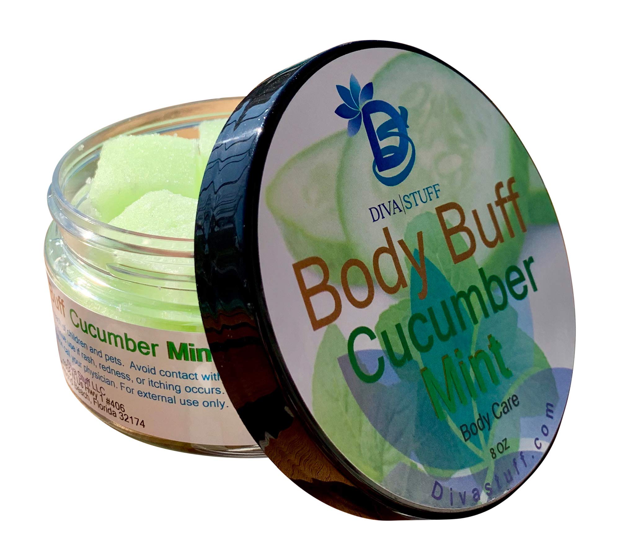 Diva Stuff Sugar Cube Body Buff Scrub, Exfoliates and Hydrates Skin, Pairs With Our Crepey Skin Cream - Cucumber Mint, 8 oz (Mad