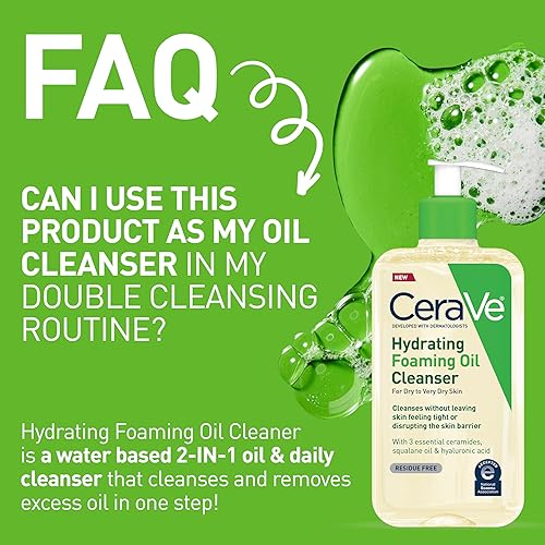 Cerave Hydrating Foaming Oil Cleanser Wash With Squalane Oil, Triglyceride, Hyaluronic Acid And Ceramides  For Dry To Very Dry S