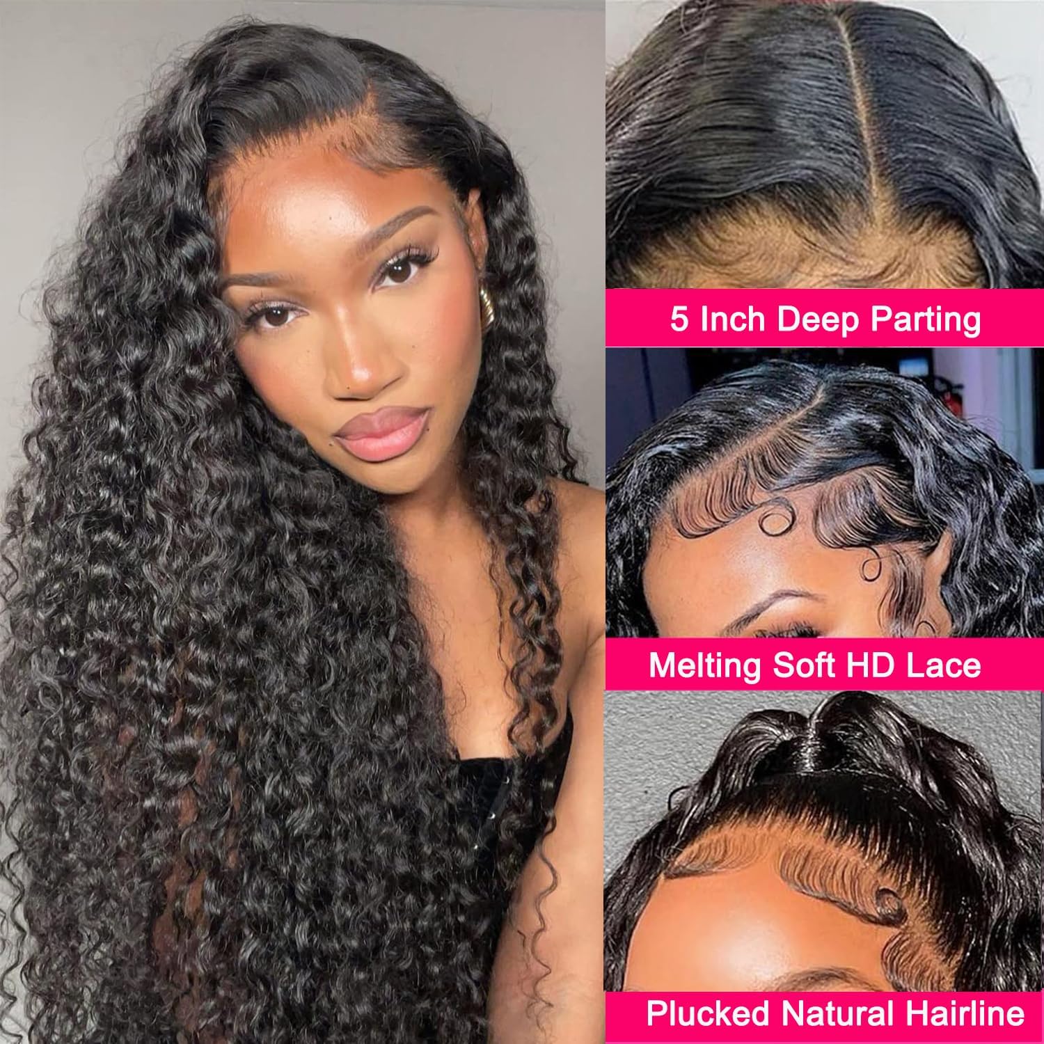 5x5 HD Lace Closure Wigs Human Hair Deep Wave Lace Front Wigs Human Hair 180% Density Wet and Wavy Deep Curly Closure Wig Gluele