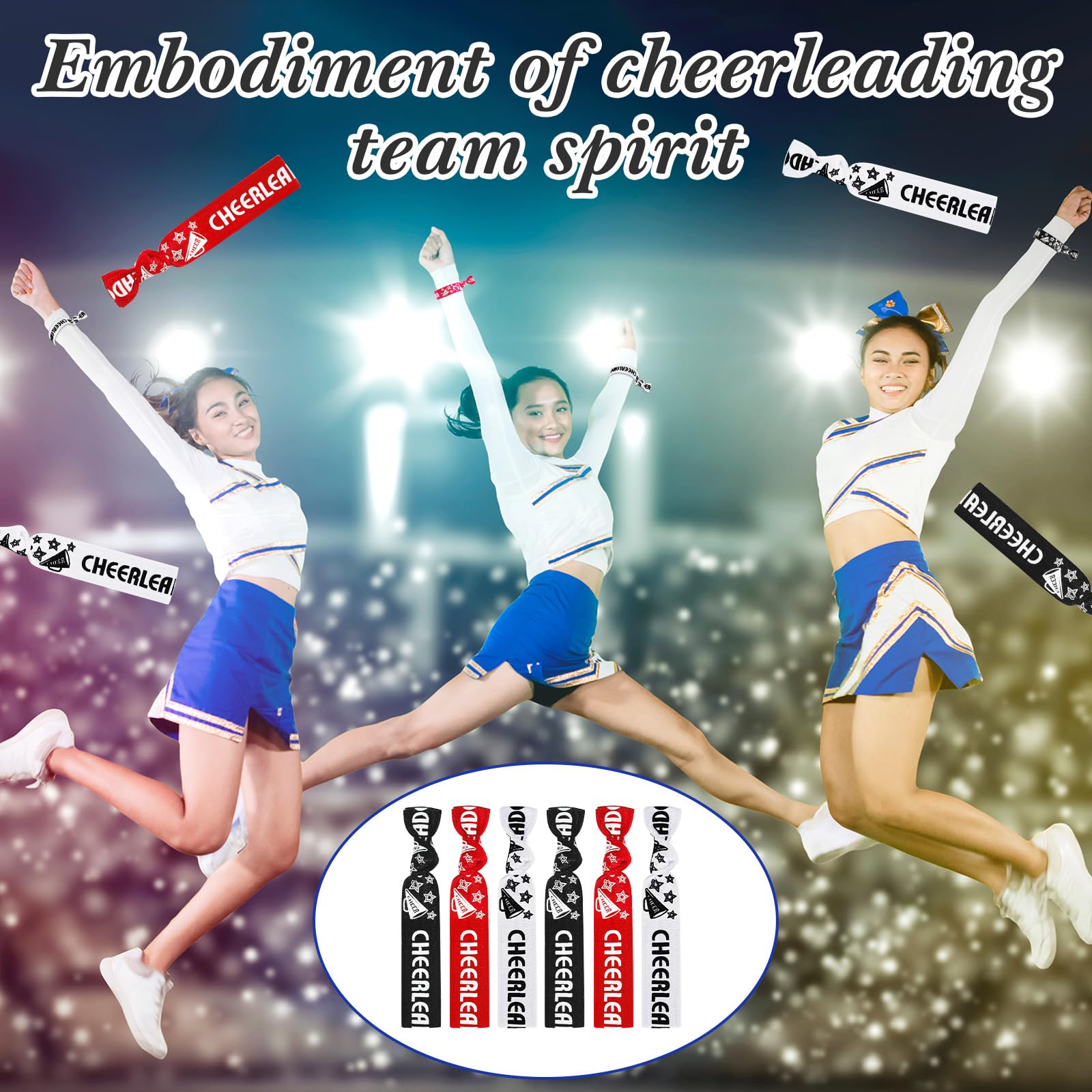 Taiyin 68 Pcs Cheer Hair Ties Bulk Cheer Bracelets Cheerleader Gifts Motivational Gifts Wristbands For Cheer Squad Party Favors,