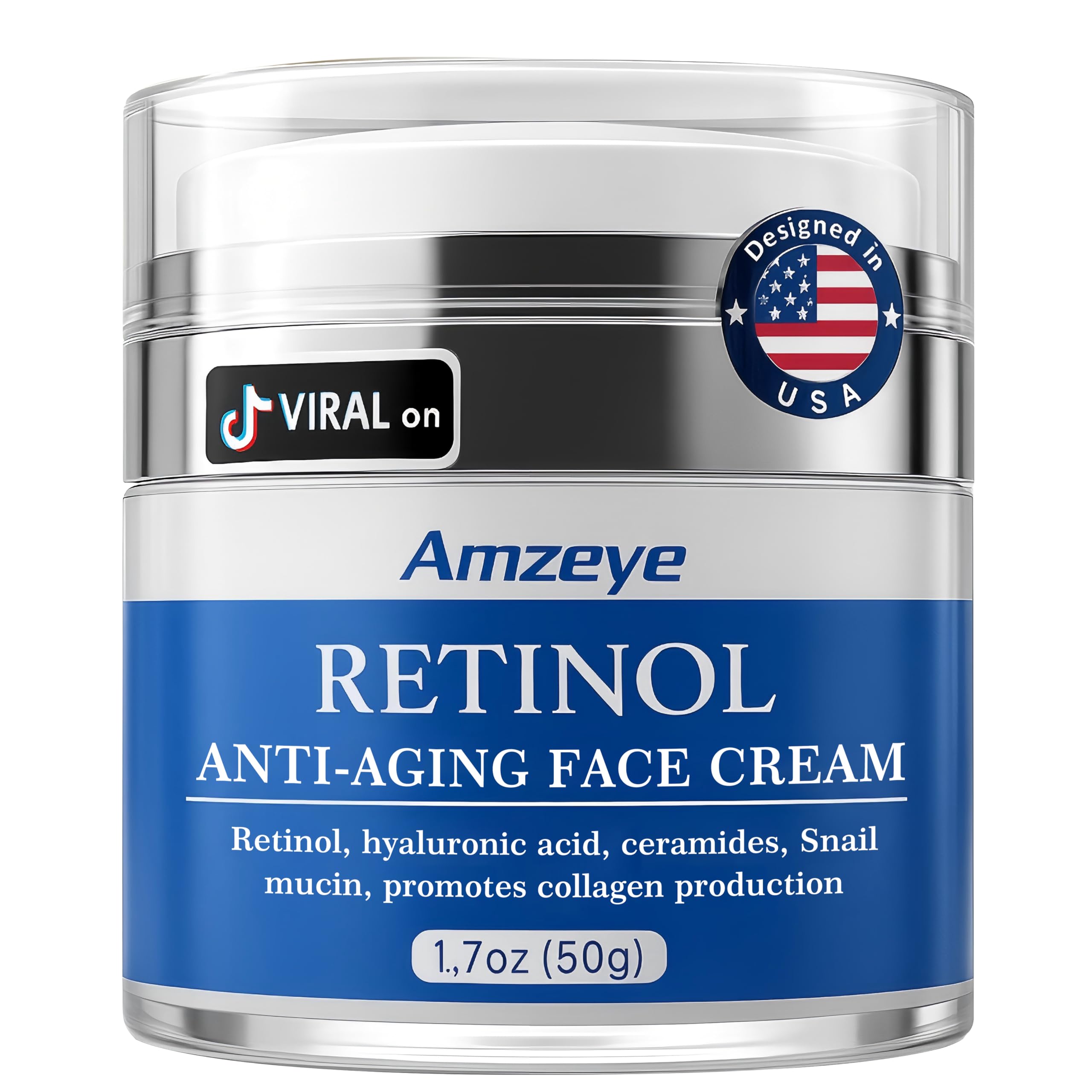 AMZEYE Retinol Face Cream for AntiAging Wrinkle Moisturizer with Hyaluronic Acid, Ceramides & Snail Mucin  Firming Night Cream