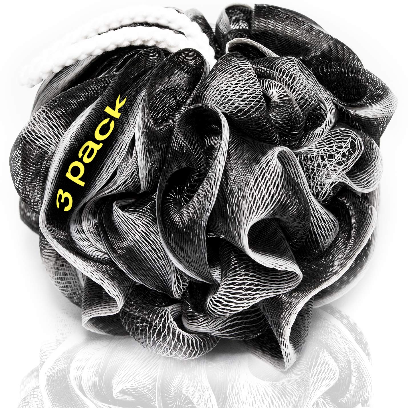 Xxl 90G Charcoal Shower Loofah 3 Pack By Tilcare - Perfect Bath Sponge For Exfoliating For Men & Women - Body Scrubber Brush For