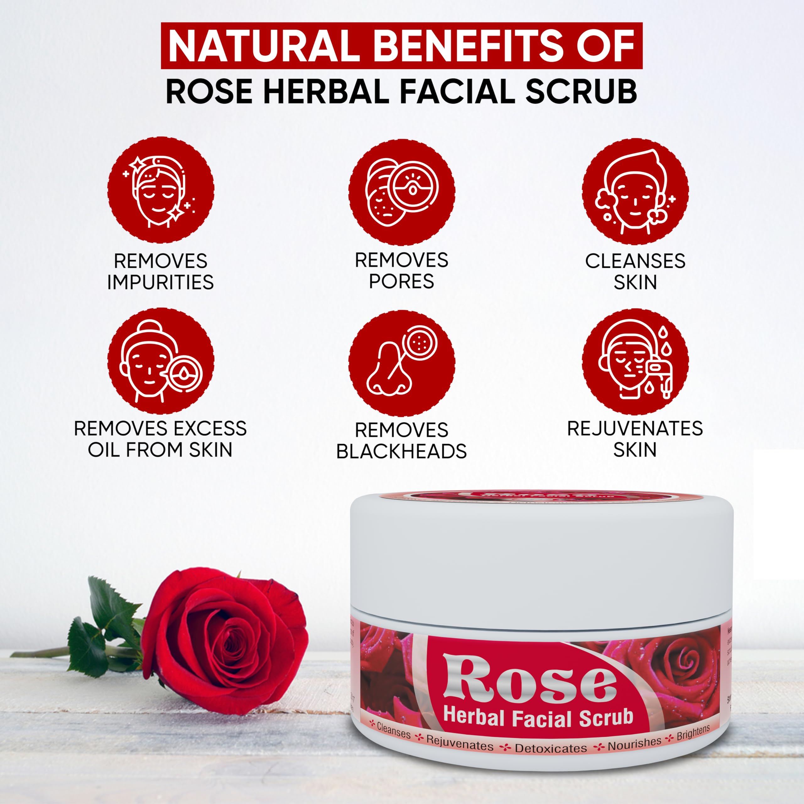 HERBOGANIC Rose Herbal Facial Scrub | Pure Herbal |Exfoliating Rose Scrub for Cleansing and Nourishing | Rose Body Wash Scrub |