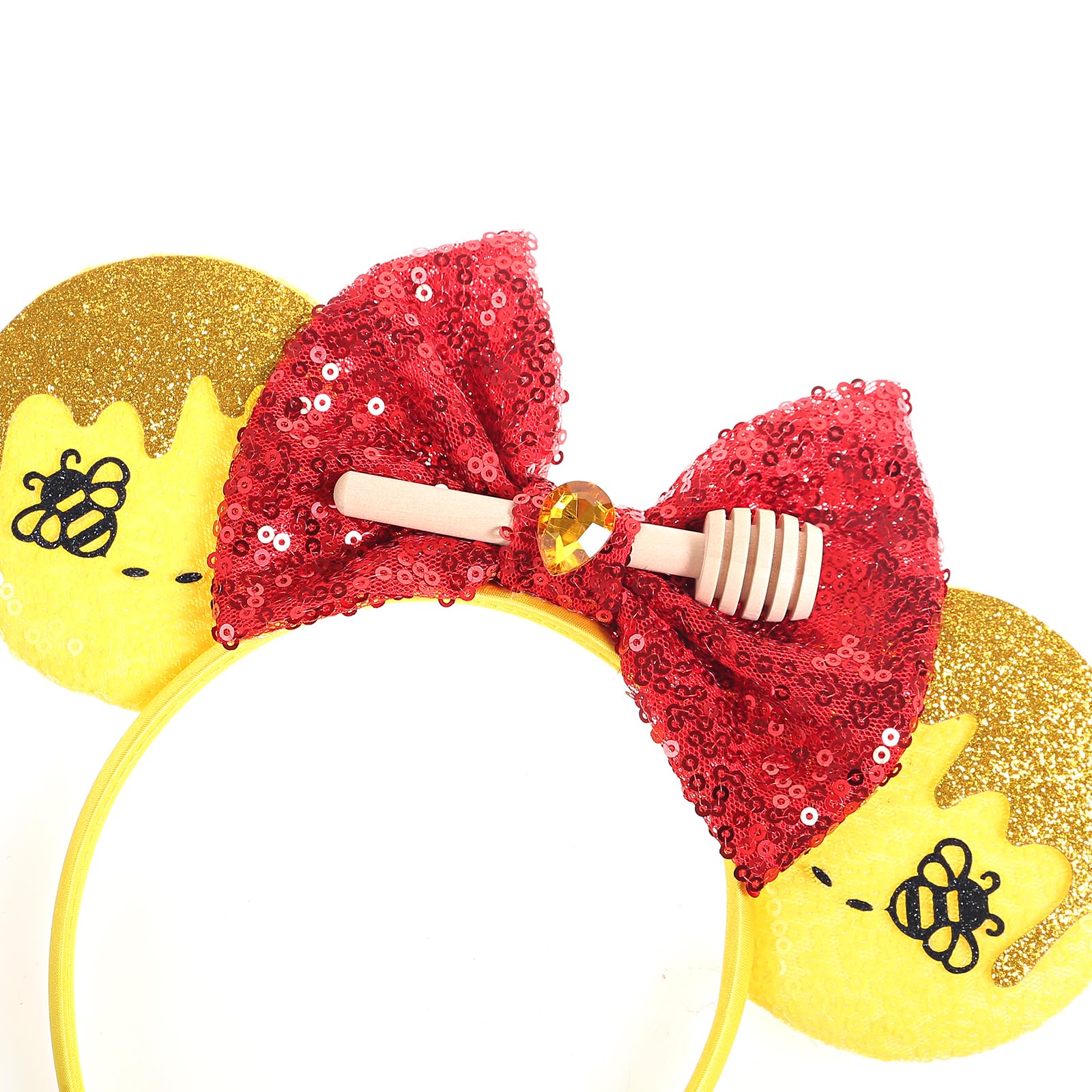 Jiahang Cartoon Mouse Ears Headband, Sequin Bow Hair Band With Bee, Party Decoration Costume Headwear For Teens Girls Women (Bee