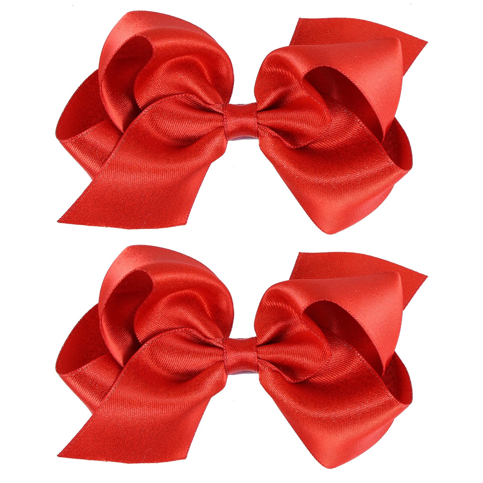 4'' Shiny Red Grosgrain Ribbon Hair Bow Alligator Clips Barrettes Solid Satin Hairpins Decor Accessories for Toddler Girls Kids 