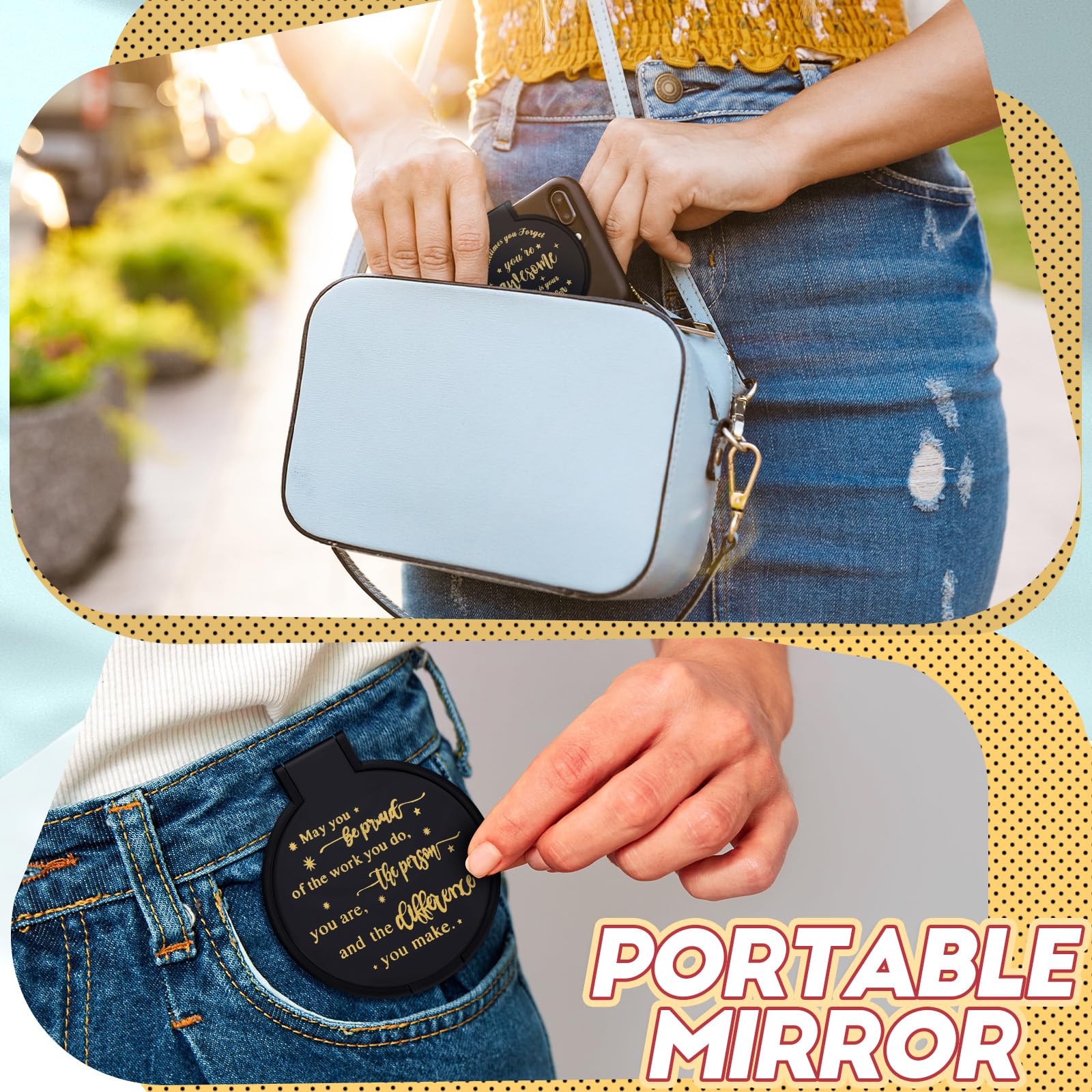 Wenqik 64 Pcs Compact Mirror Bulk White Gifts For Women Valentine Small Inspirational Pocket Purse Handheld Mirror Portable Roun