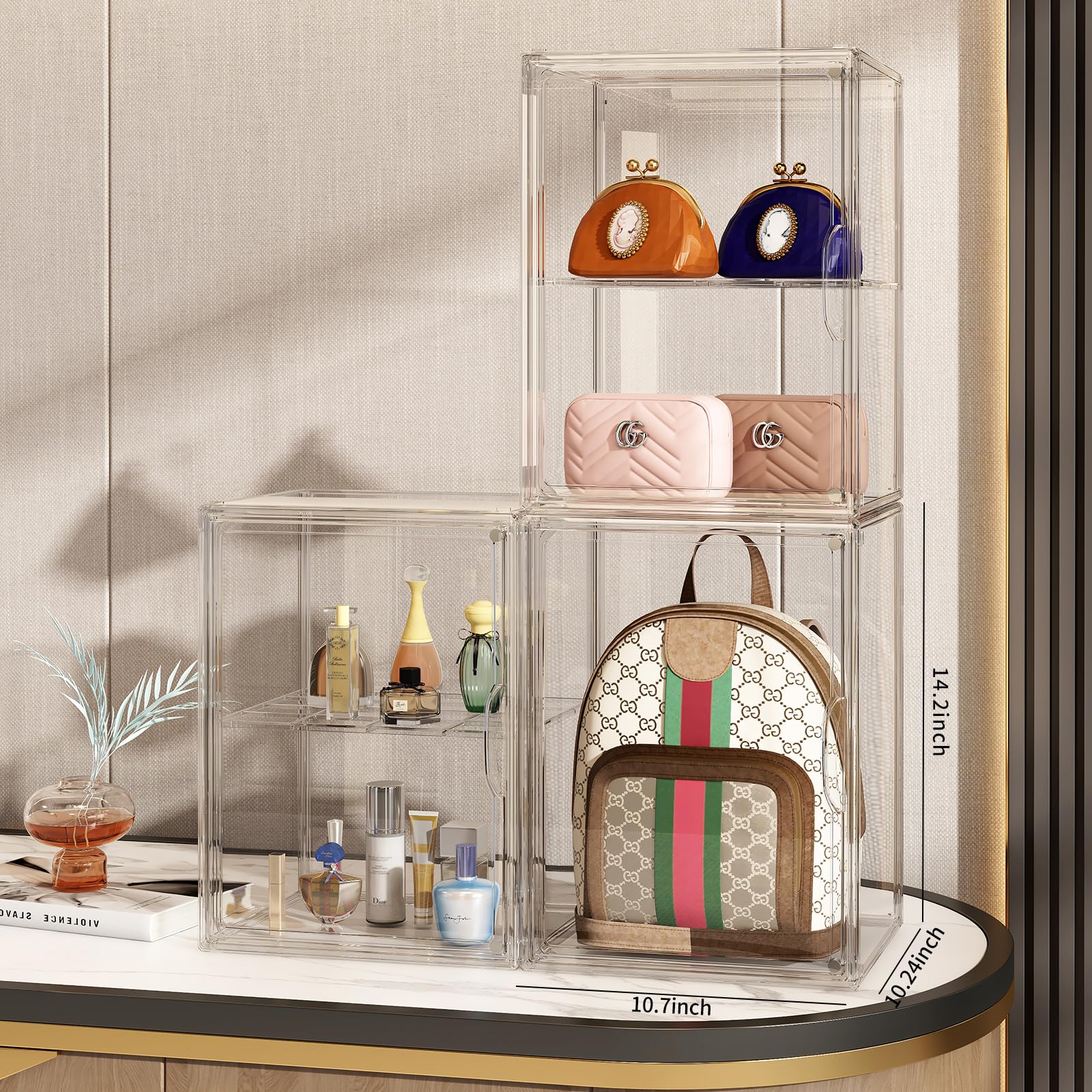 MSHOMELY Makeup Storage Organizer 3 Packs Arcylic Cosmetic Display Case, Perfume Organizer with Division Board, Bathroom Counter
