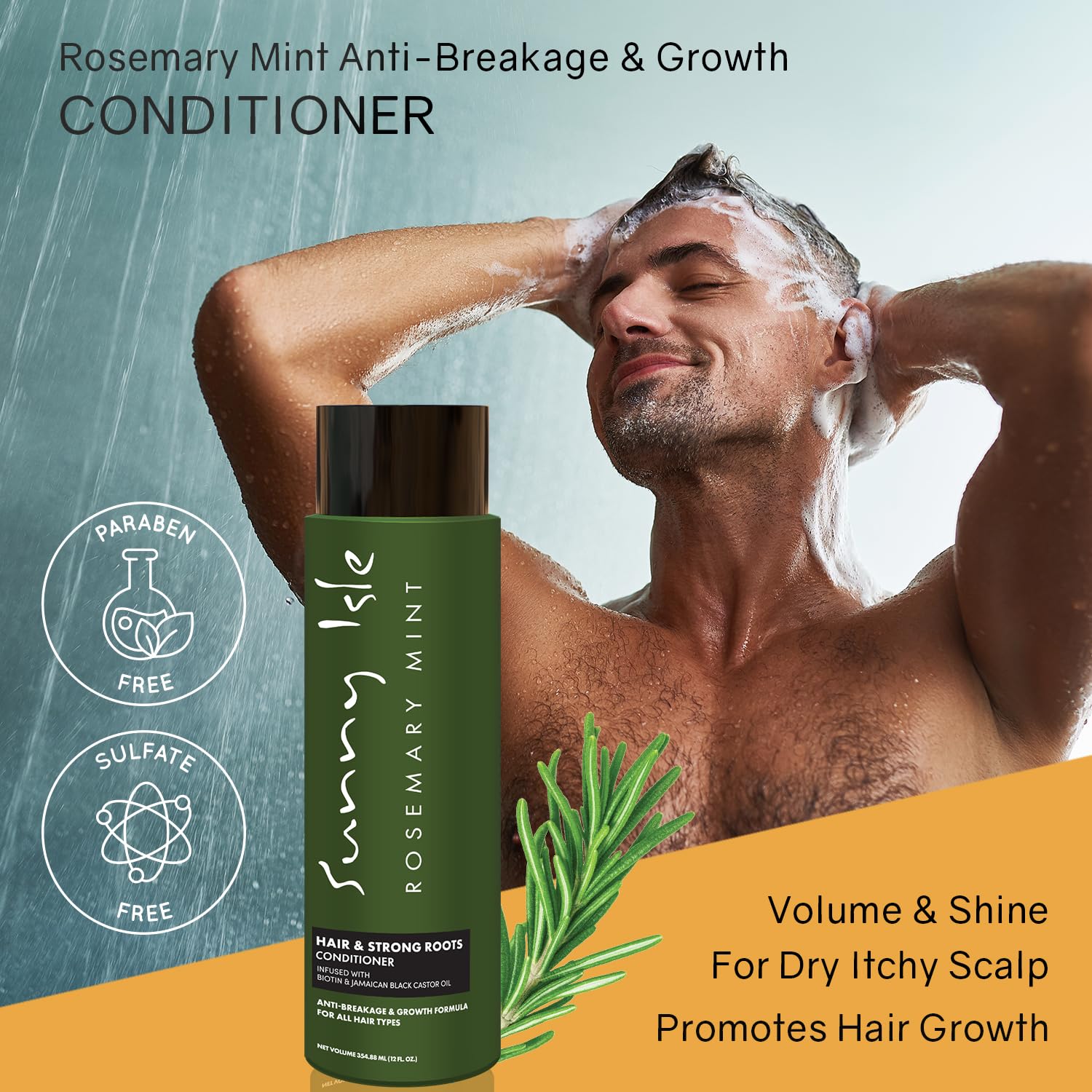 Sunny Isle Rosemary Mint Hair & Strong Roots Conditioner 12oz | Anti-Breakage & Growth Formula | Infused with Biotin & Jamaican