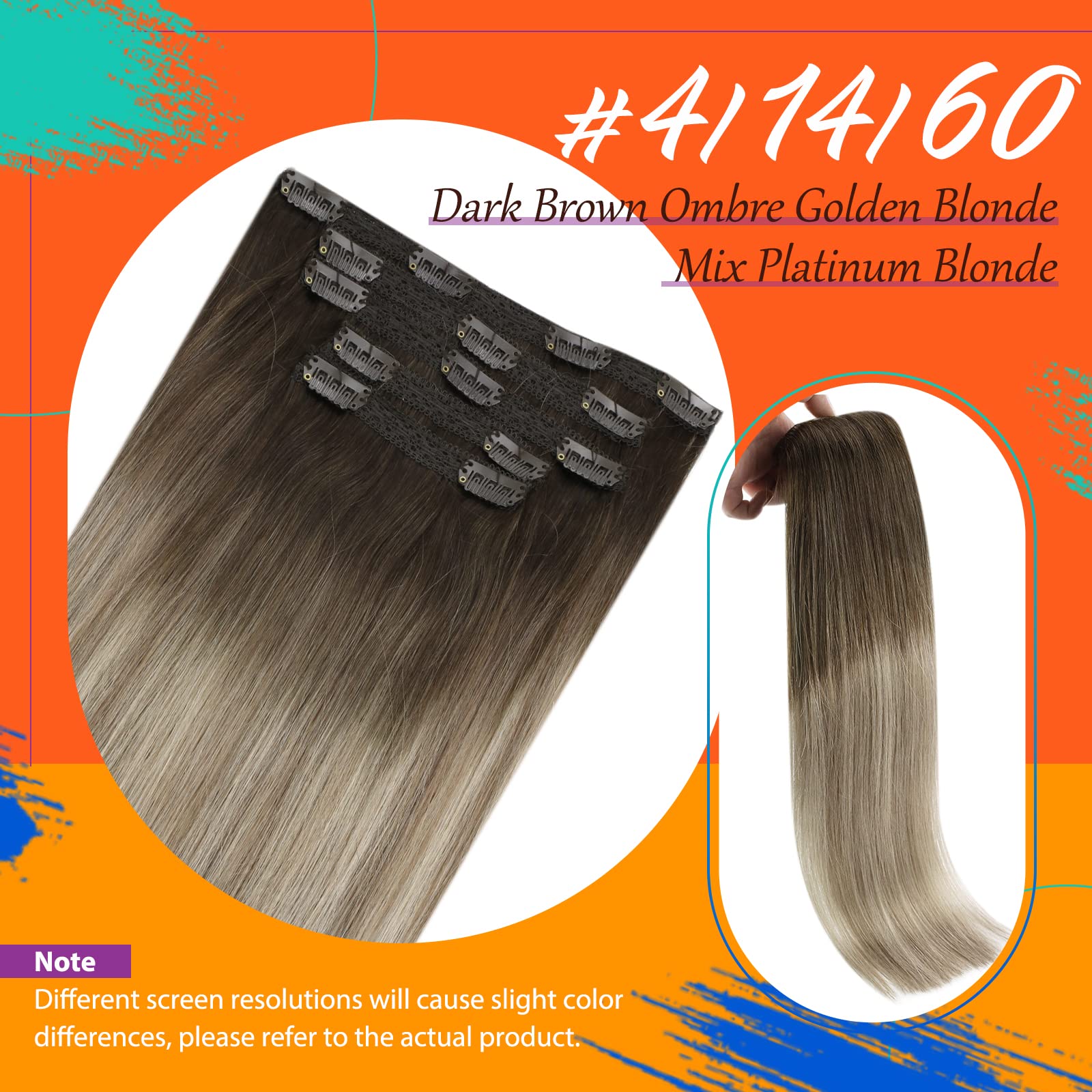 [Uncontinued] Clip in Human Hair Extensions, Sunny Ombre Clip in Hair Extensions Real Human Hair, Balayage Clip in Extension Hum