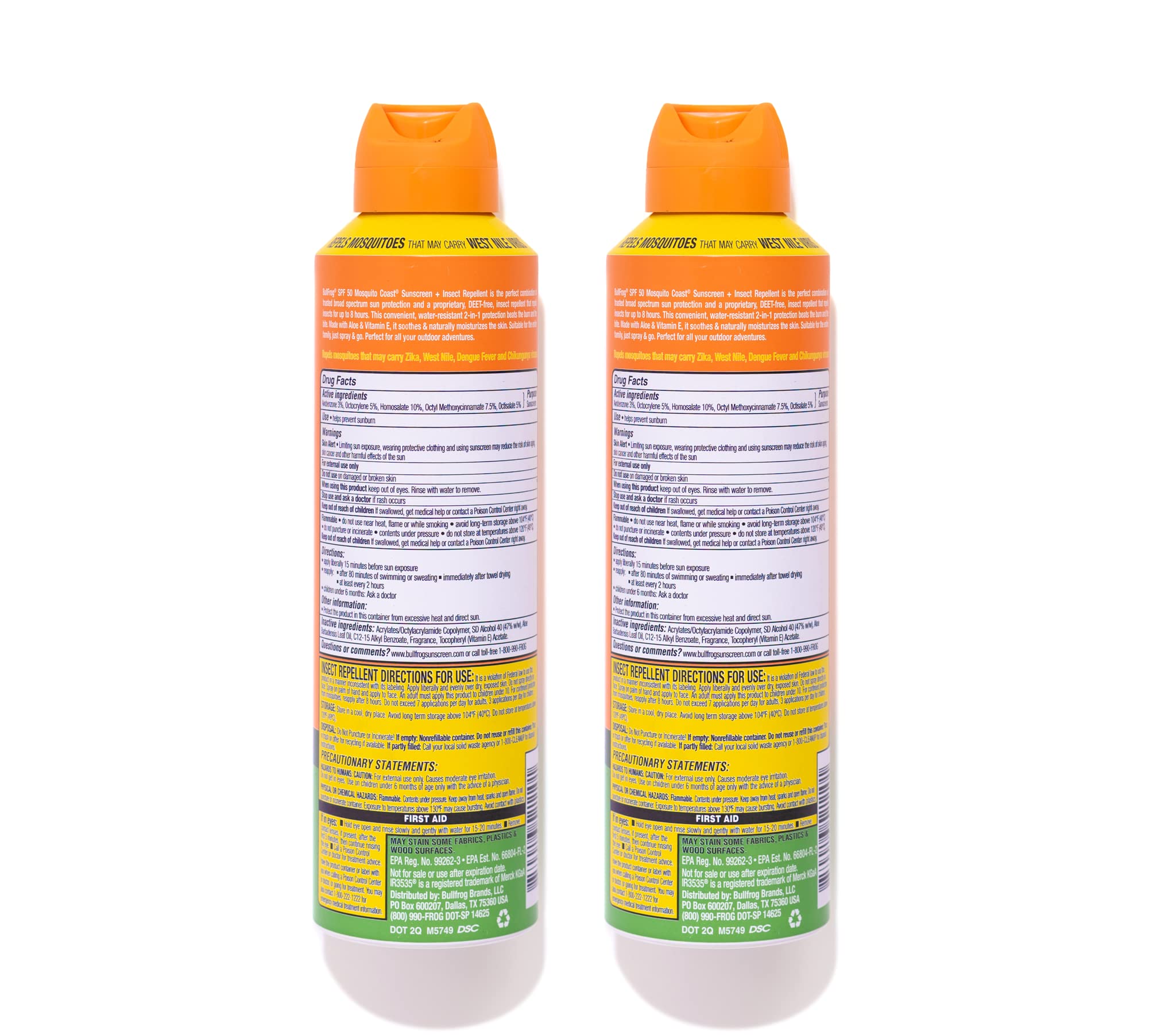 Bullfrog Mosquito Coast Sunscreen Spf50 + Insect Repellant 5.5Oz Continuous Spray, 2Pk