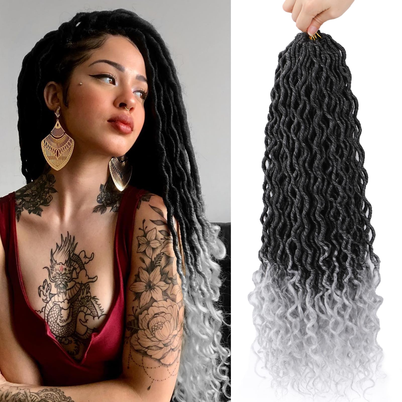 Faux Locs Crochet Hair 18 Inch 6 Packs Ombre Grey Goddess Locs Crochet Hair Pre Looped Crochet Faux Locs With Curly Ends Soft Lo