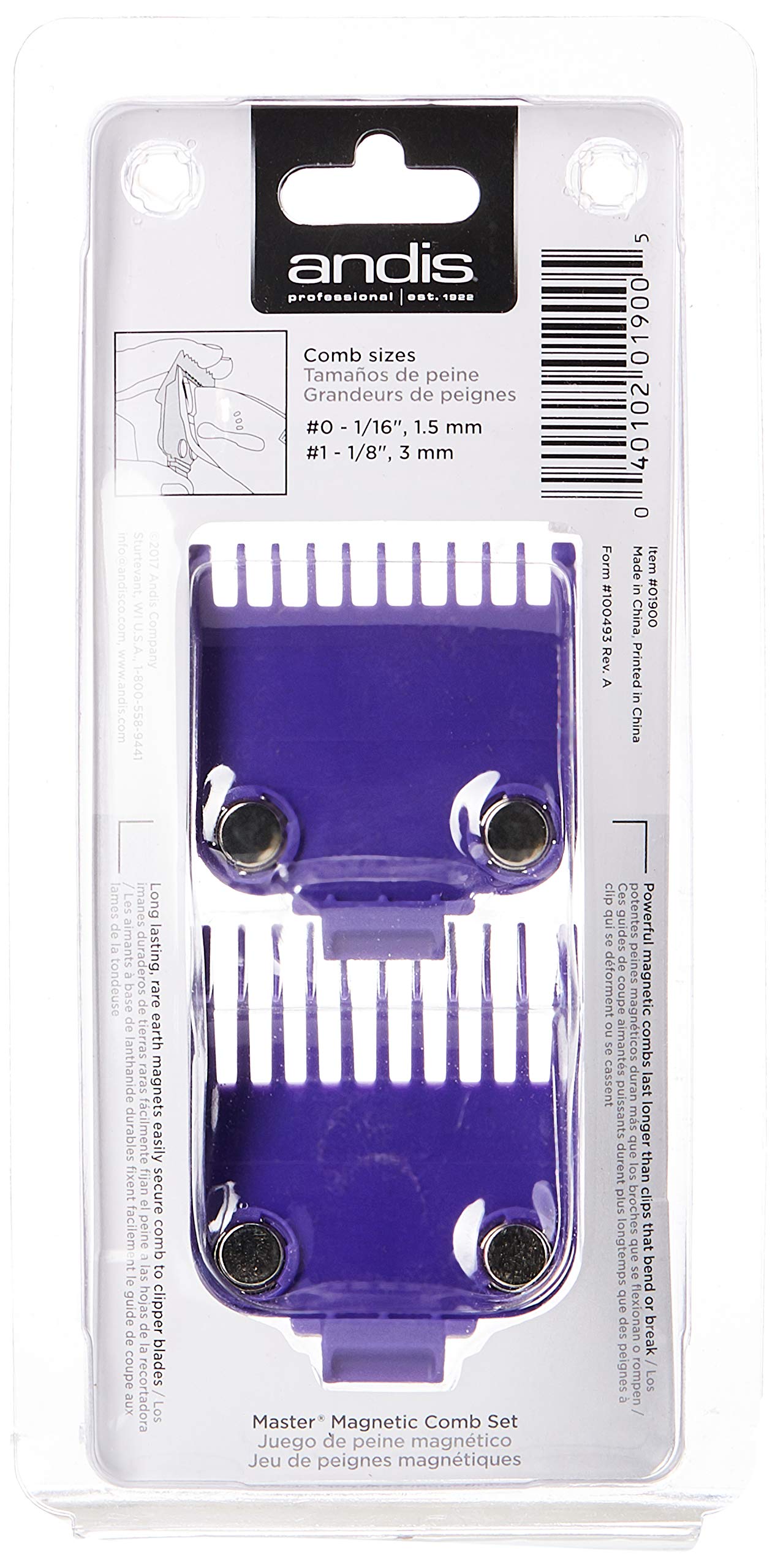 Andis 01900 Master Magnetic Comb Set - Made Up Of Polymer Material, Includes Long-Lasting Magnet Infused With Nano Silver Techno