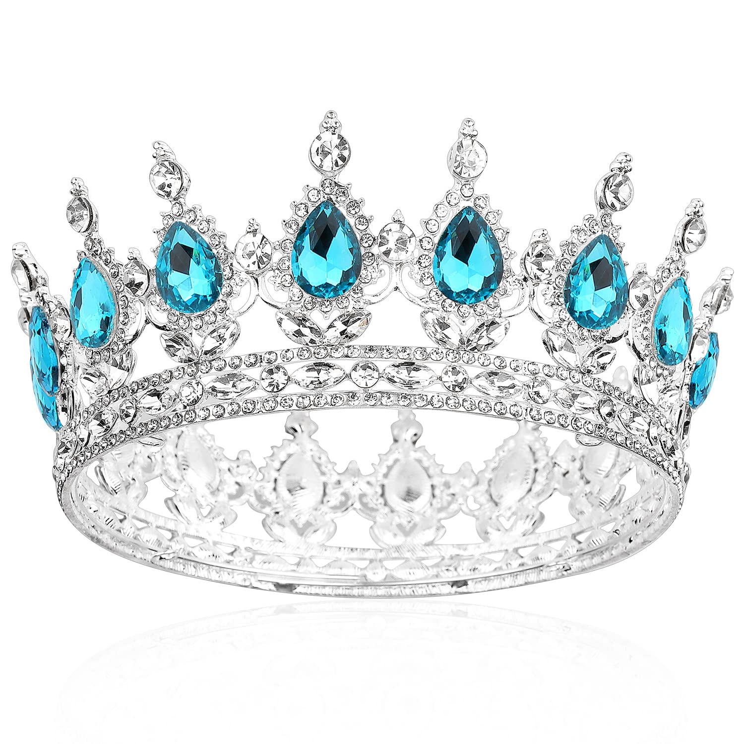COCIDE Silver Crown for Women Lake Blue Crystal Wedding Tiara and Crowns for Girls Rhinestones Queen Headband Princess Hair Acce