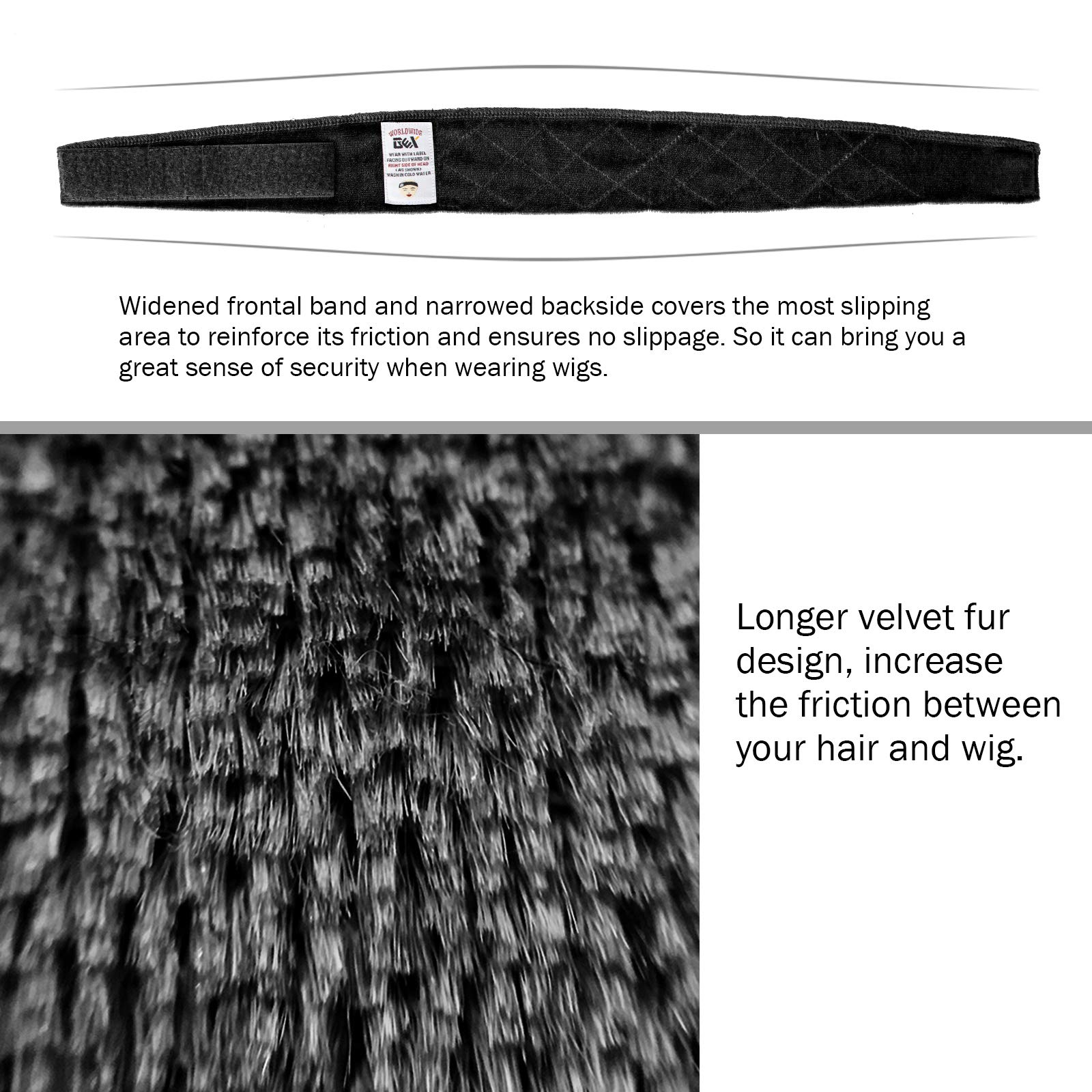 gexworldwide GEX Wig Grip Band Adjustable Velvet Non-Slip Breathable Head Band to Keep Wig Secured and Prevent Headaches (Black)