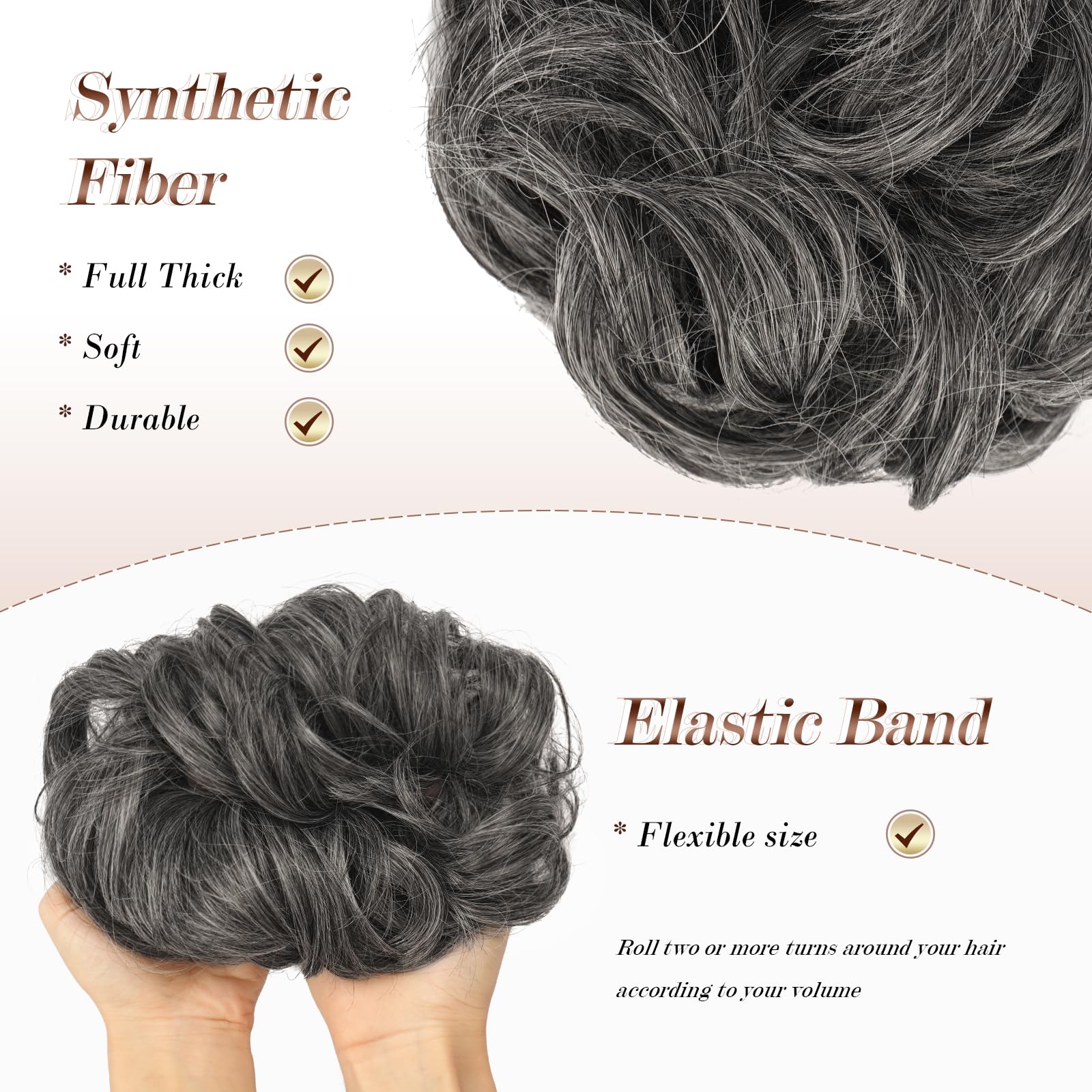 Feshfen Messy Hair Bun Hair Pieces Wavy Curly Large Hair Bun Scrunchies Extensions Synthetic Chignon Hairpieces For Women Girls,