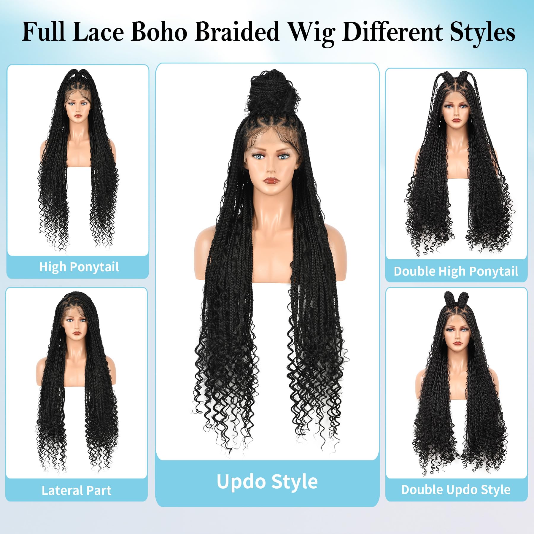 Olymei Boho Braided Wig Box Braid Wig Triangle Knotless Braided Wigs For Women Box Braid With Boho Curls Wig Braided Lace Front