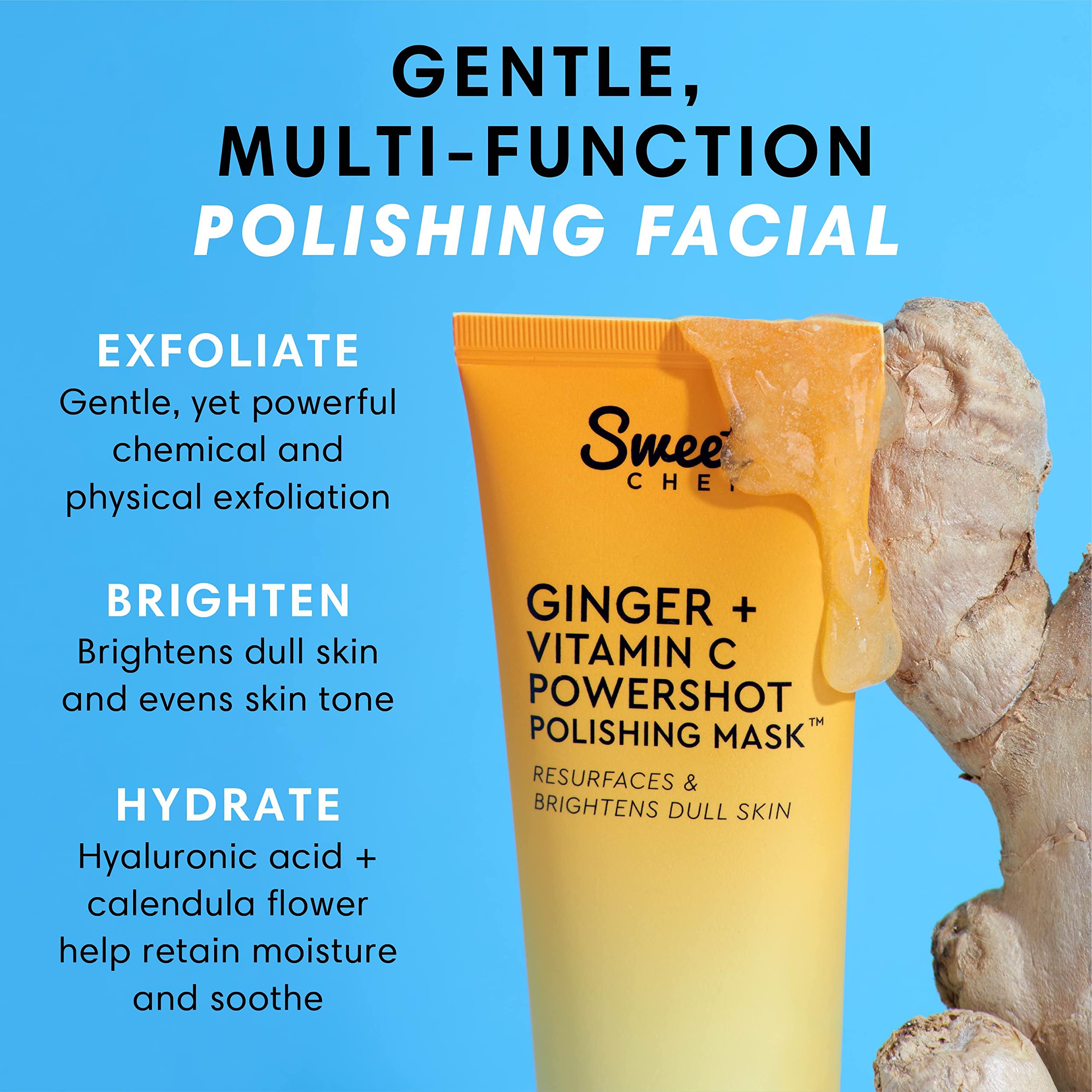 Sweet Chef Ginger + Vitamin C Powershot Polishing Mask - Brightening Face Mask for Dark Spots & Uneven Skin Tone + Maca, Rice Po
