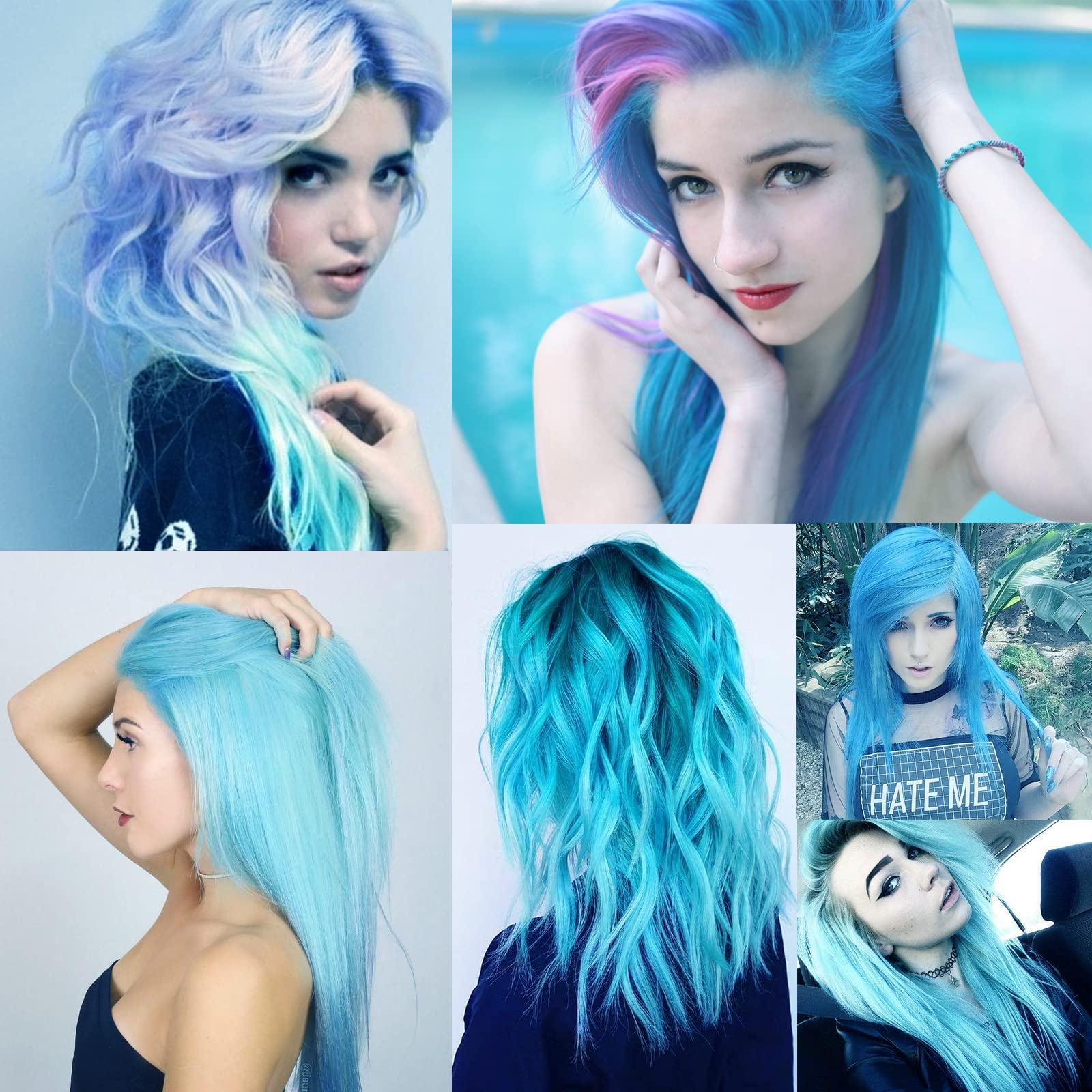 12PCS Colored Sky Blue Hair Extensions Party Highlights Colorful Clip in Hair Extensions 22 Inch Straight Synthetic Hairpieces f