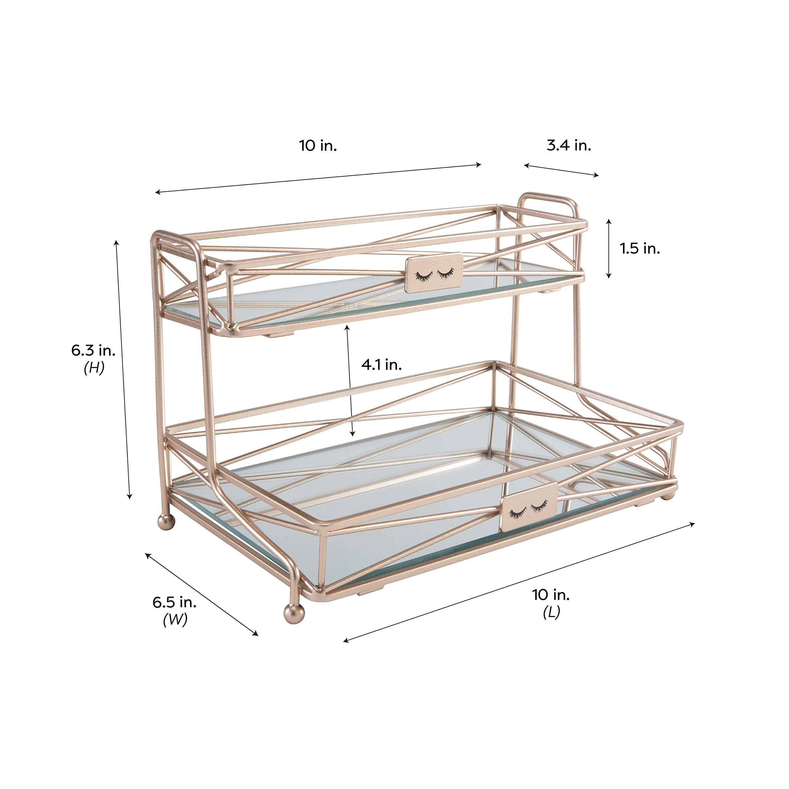 Home Details Mirrored, Perfect for Perfumes, Jewelry, Makeup, Cosmetic Organizer, Stylish Decor in Rose Gold 2 Tier Vanity Tower