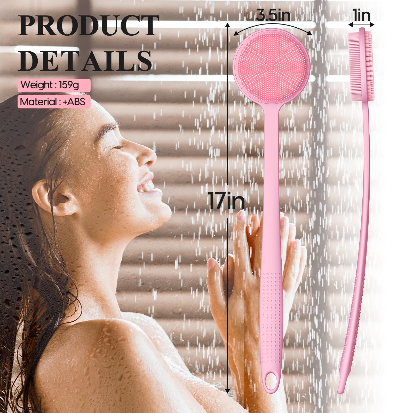 Vwmyq 2 Pack Back Scrubber For Shower, 17In Lengthen Long Handle Body Brush, Double Sided Shower Brush For Shower Exfoliating An